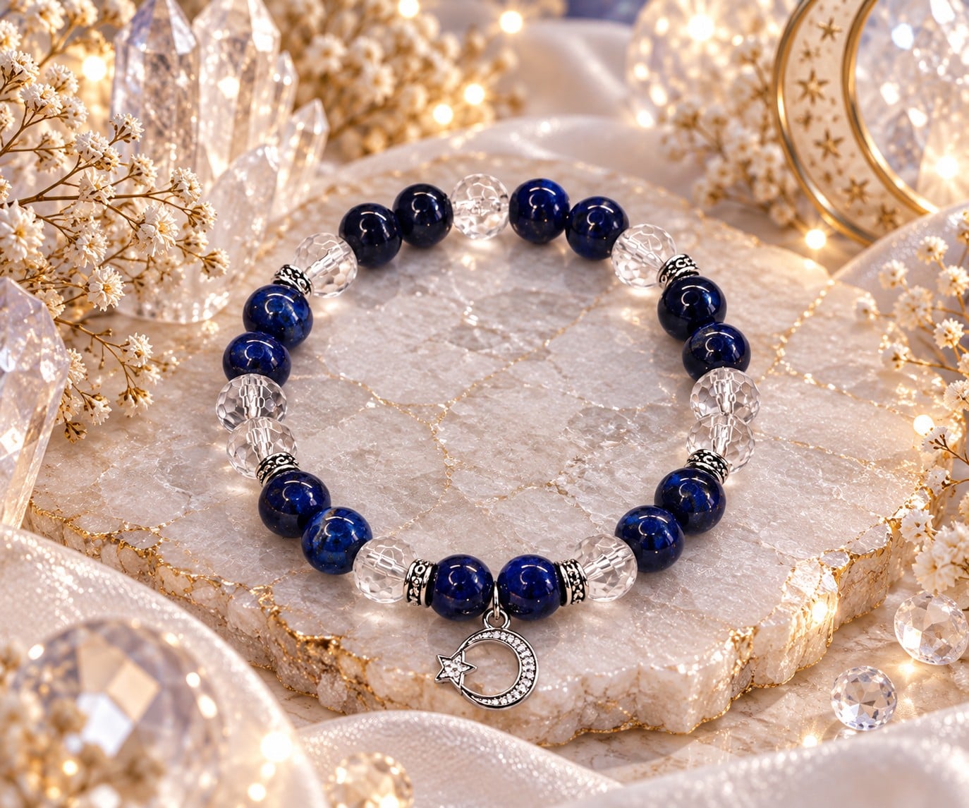 Celeste damesarmband – Bergkristal & Lapis Lazuli