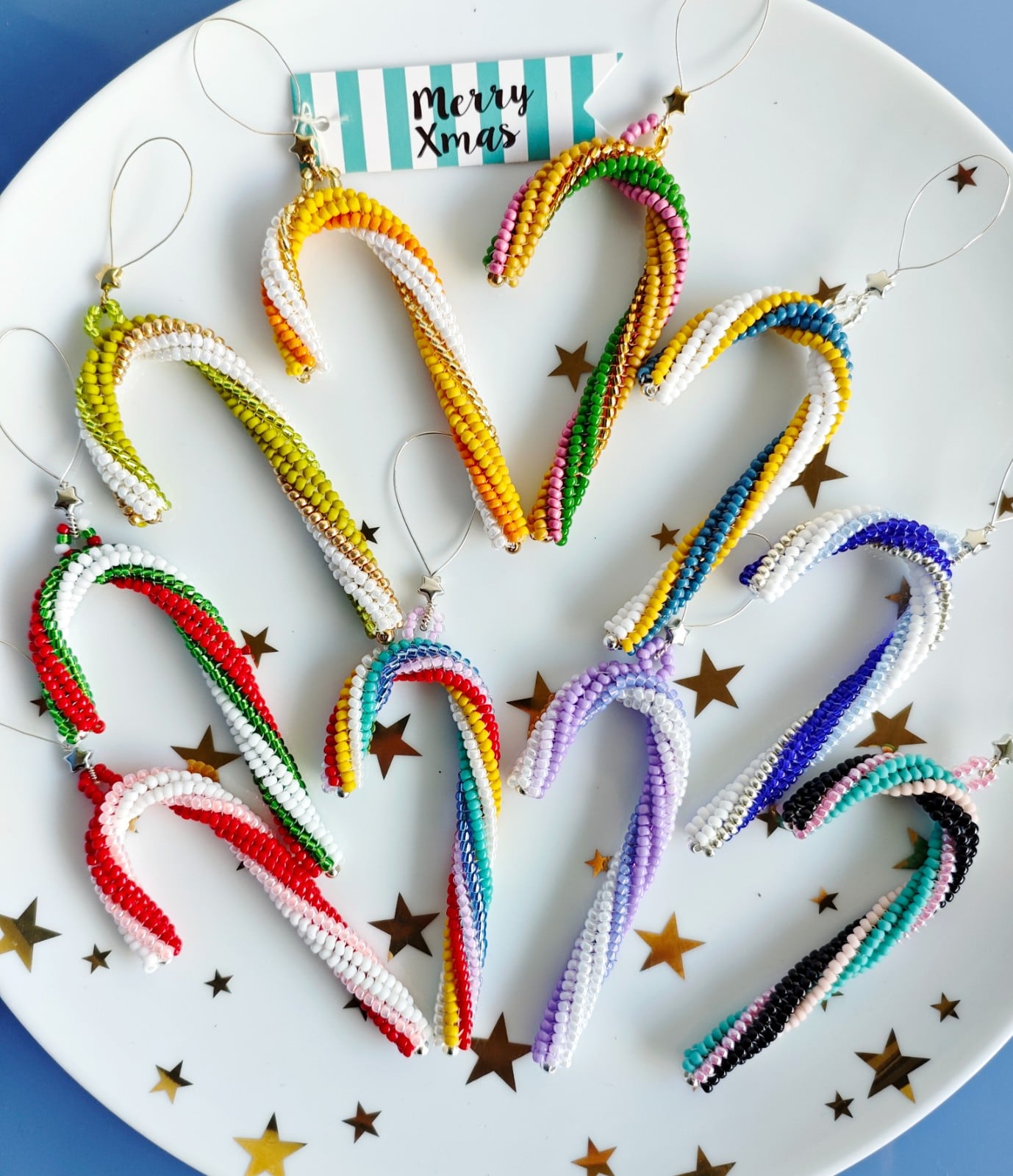 Handgemaakte kerstversiering van kralen, 'Colourful Candy Canes' - 153617 Handgemaakte kerstversiering van kralen, 'Colourful Candy Canes'