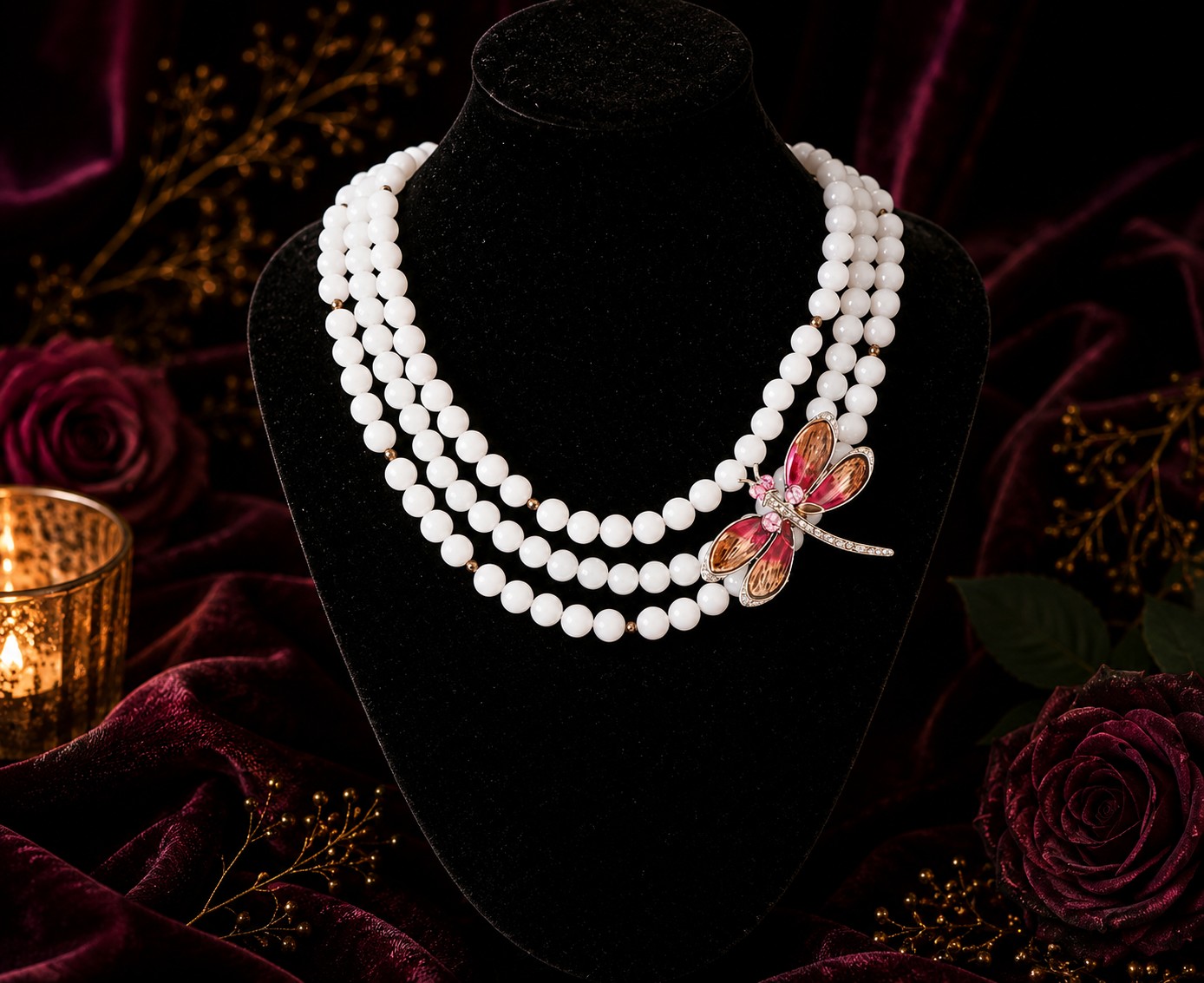 Unieke statement rozenkwartsketting met vintage broche op zijde - 128885 Unieke statement rozenkwartsketting met vintage broche op zijde