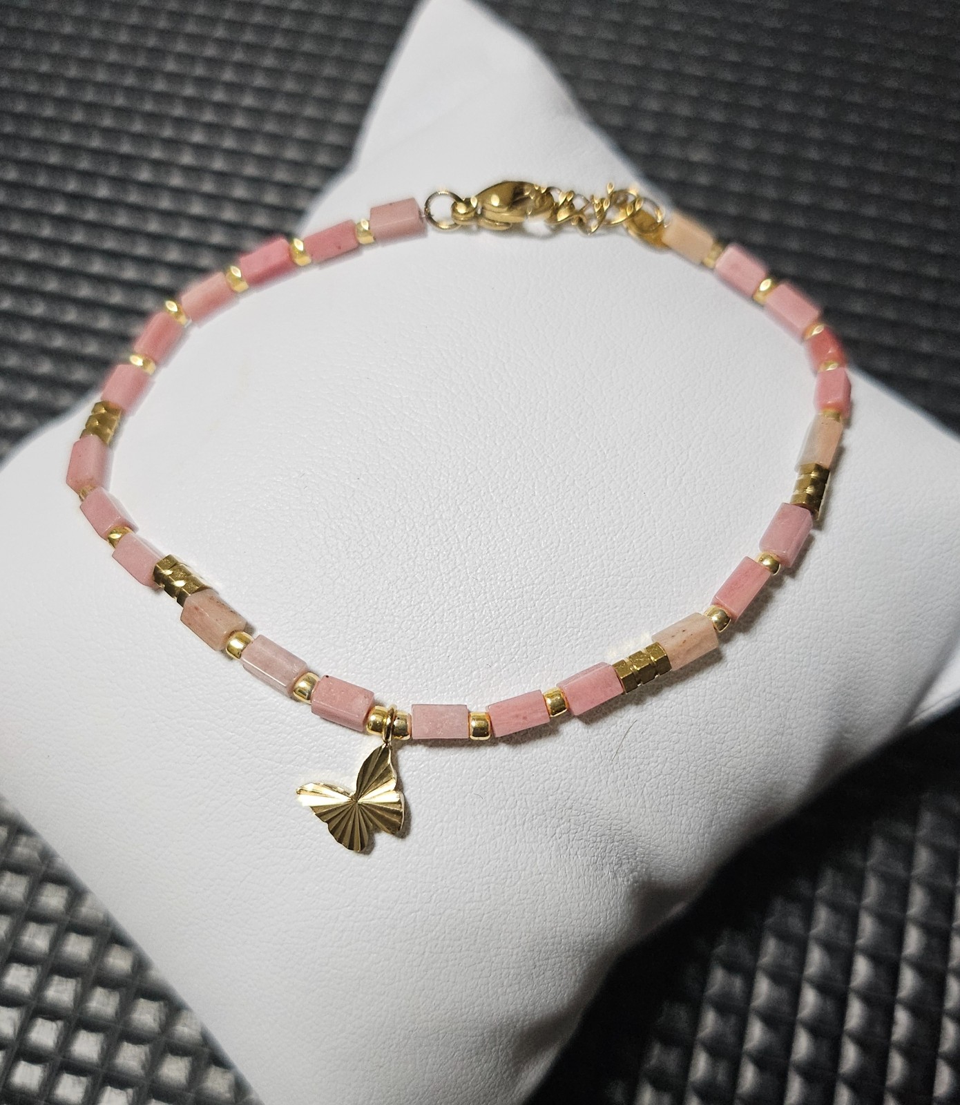 RVS Vergulde Armband met Rhodochrosiet & Vlinder 🦋 - 146685 RVS Vergulde Armband met Rhodochrosiet & Vlinder 🦋
