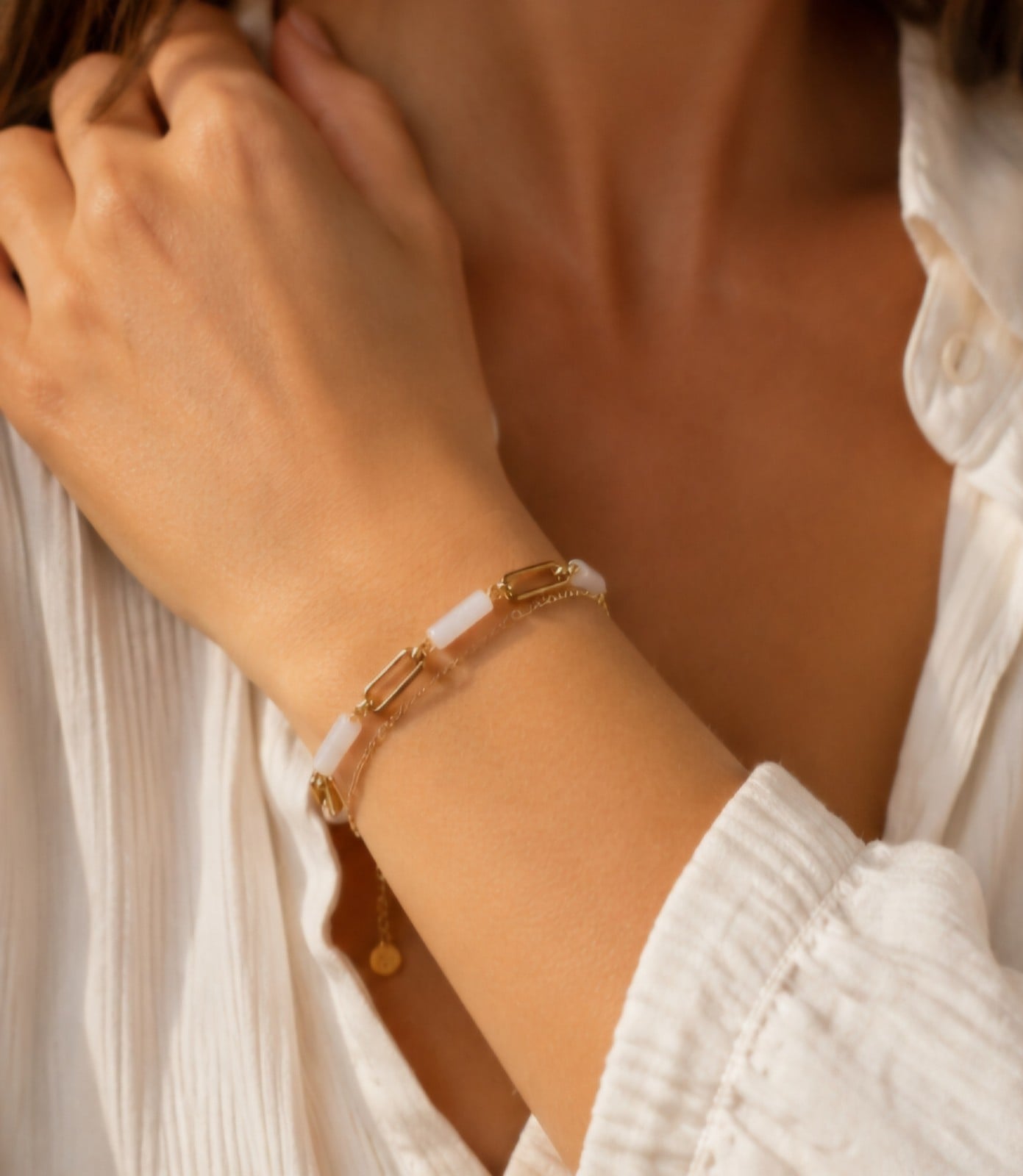 Dubbele armband met Kwarts – RVS 16K verguld - 147283 Dubbele armband met Kwarts – RVS 16K verguld
