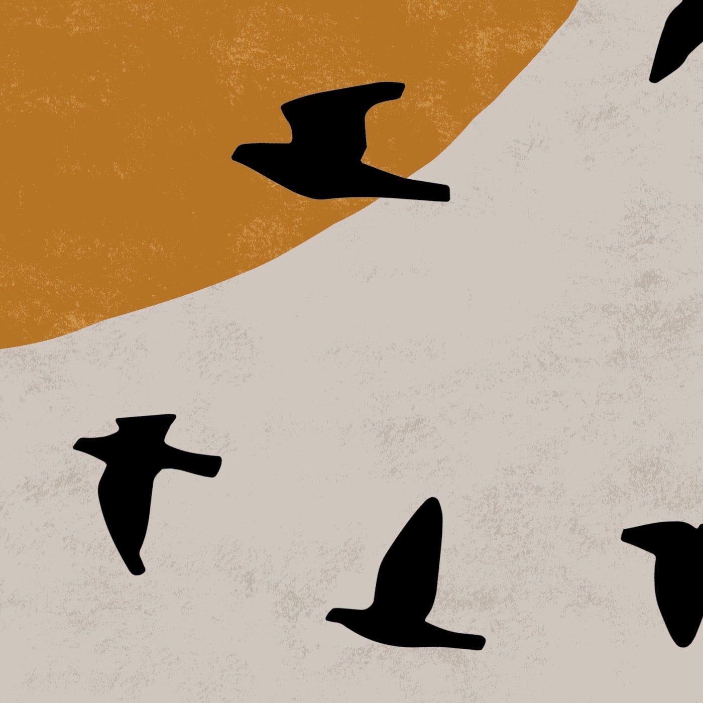 Drieluik Poster Set met Zwerm Vogels & Zon Silhouet - Japandi Style