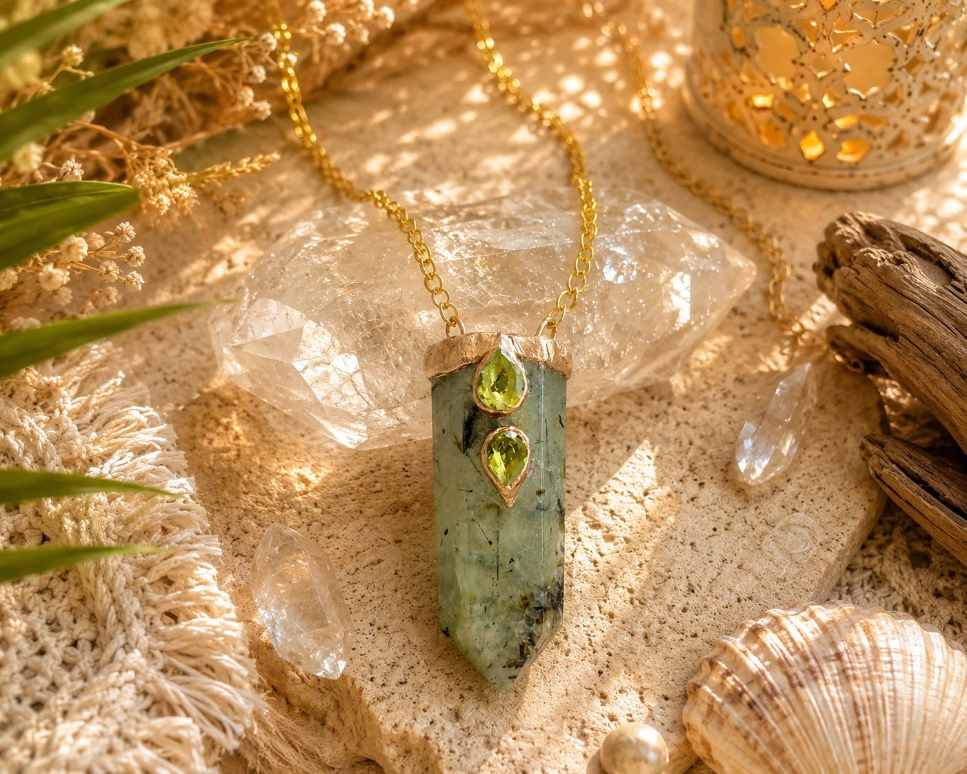 Ketting met prehniet en peridoot