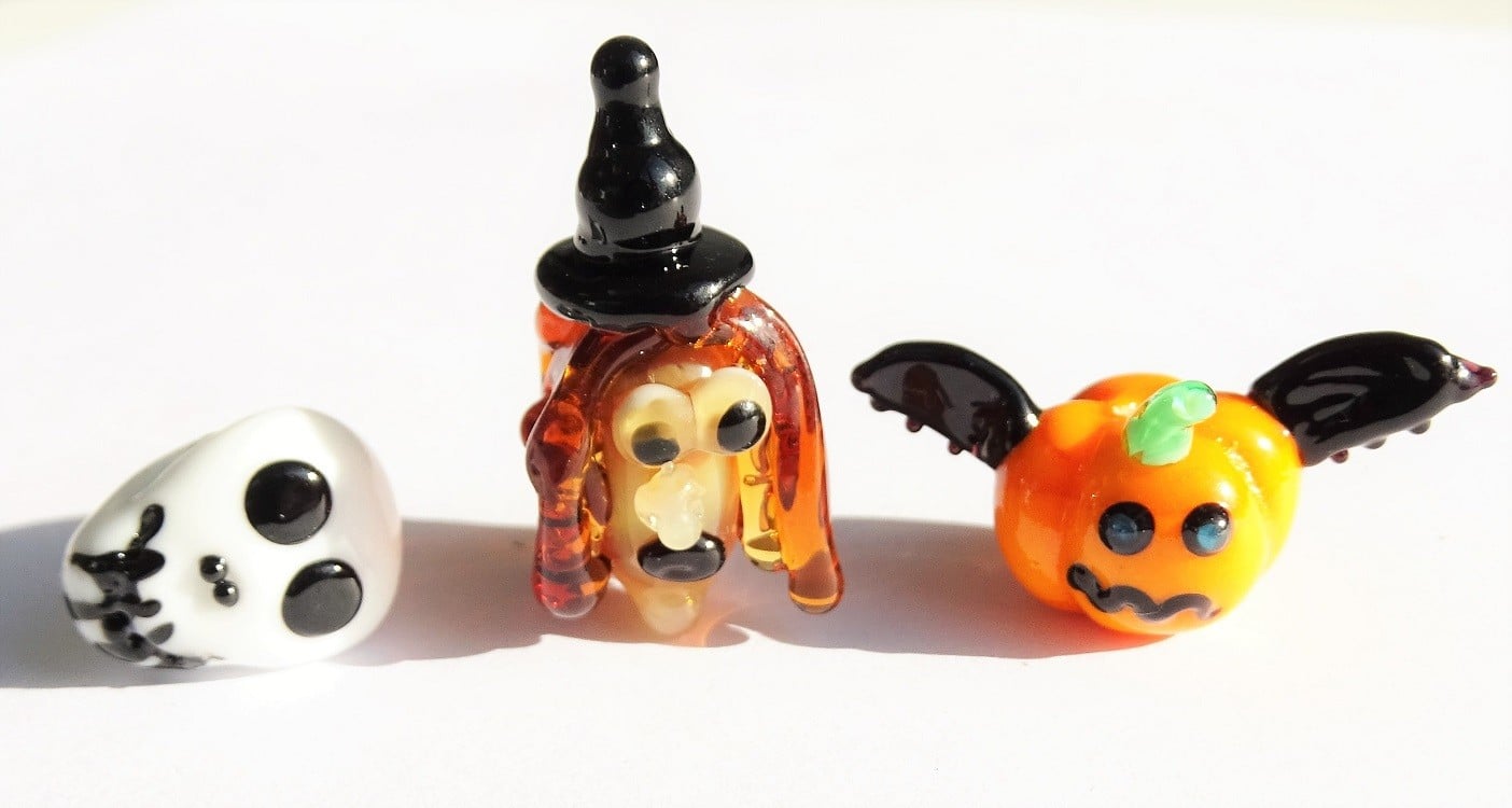 Handgemaakte Halloween glaskralen – set van 3 lampwork kralen - 155983 Handgemaakte Halloween glaskralen – set van 3 lampwork kralen