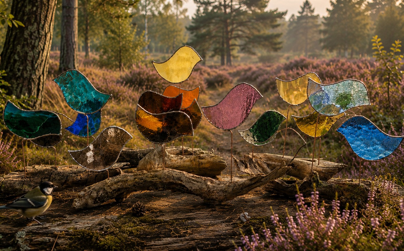 Vrolijke fluiters. Glas in lood/Tiffany