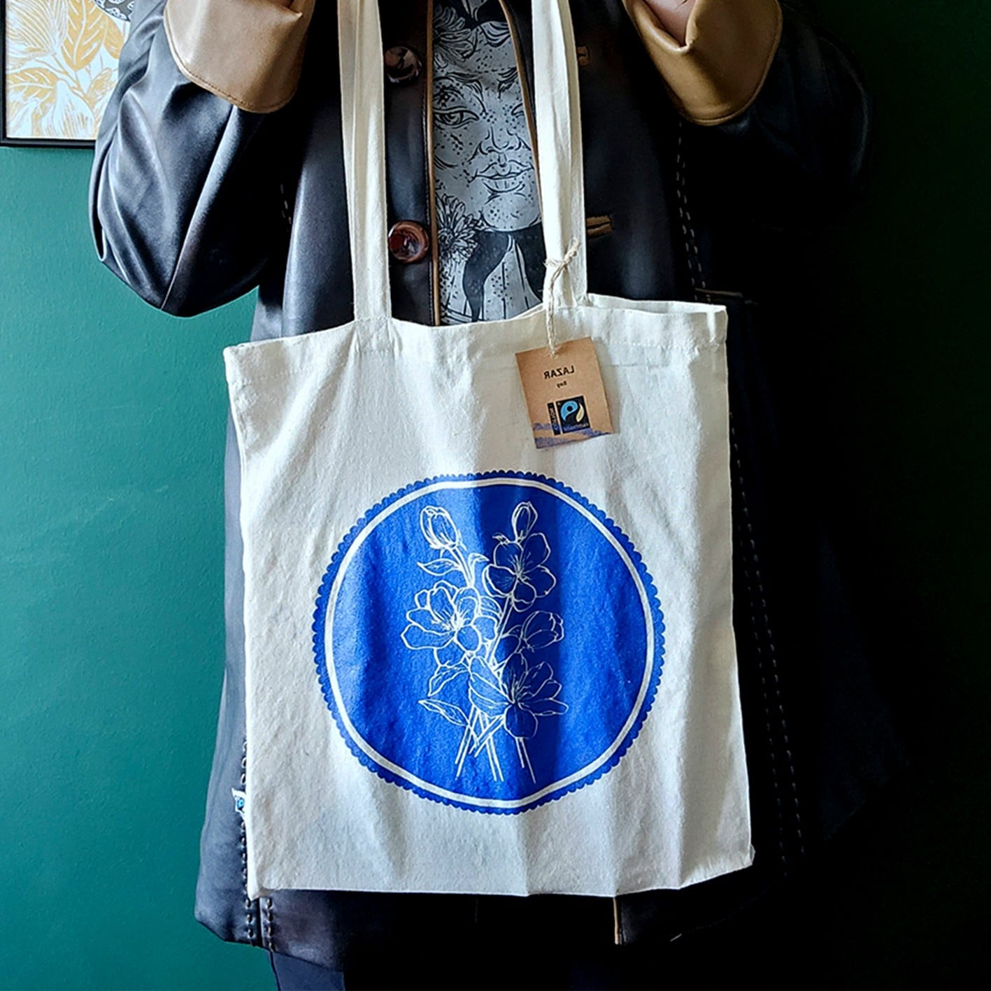 Blauwe bloemen - canvas tas