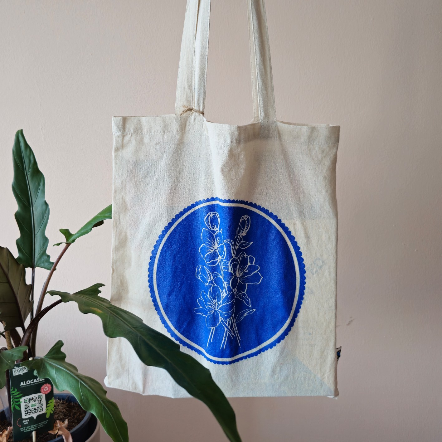 Blauwe bloemen - canvas tas