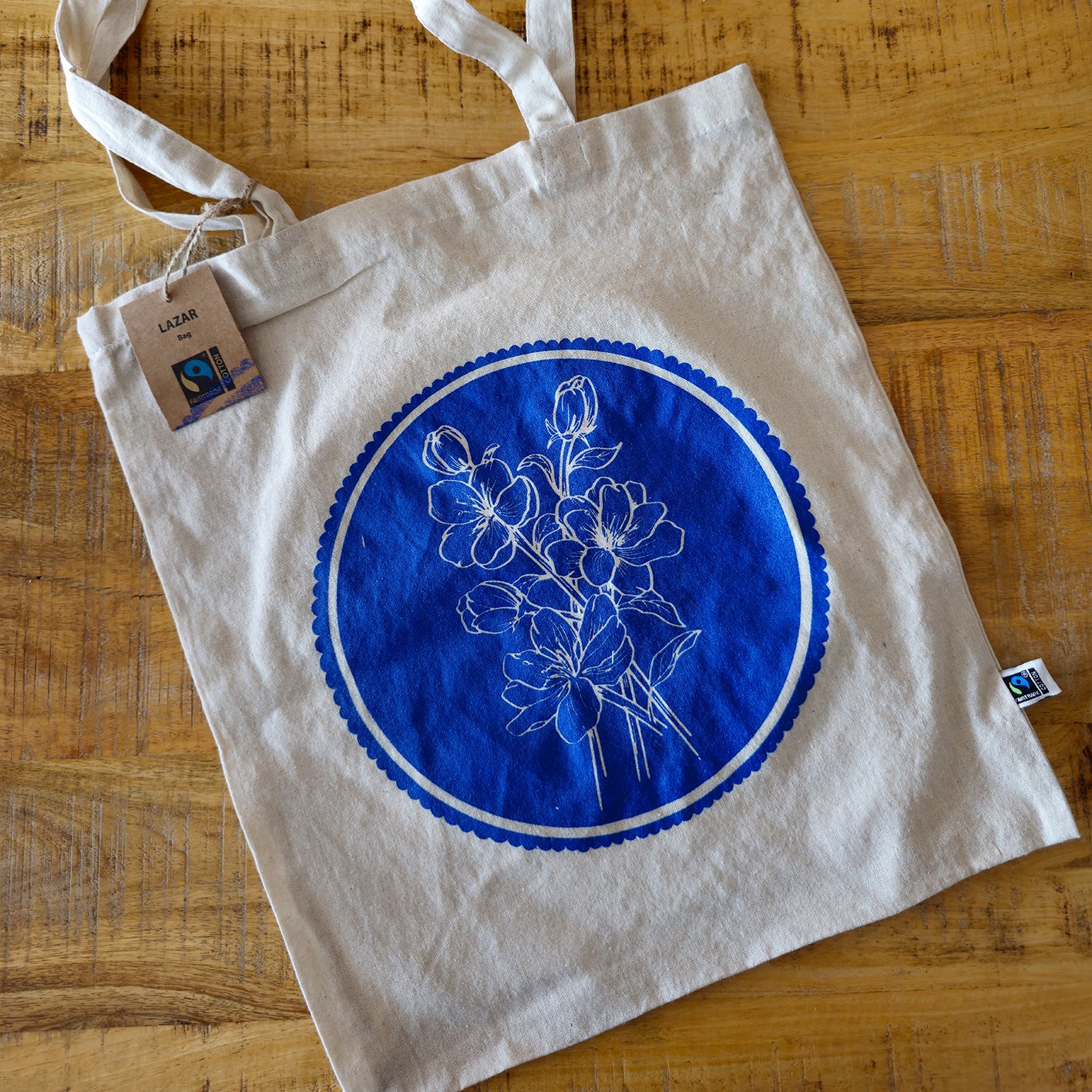 Blauwe bloemen - canvas tas