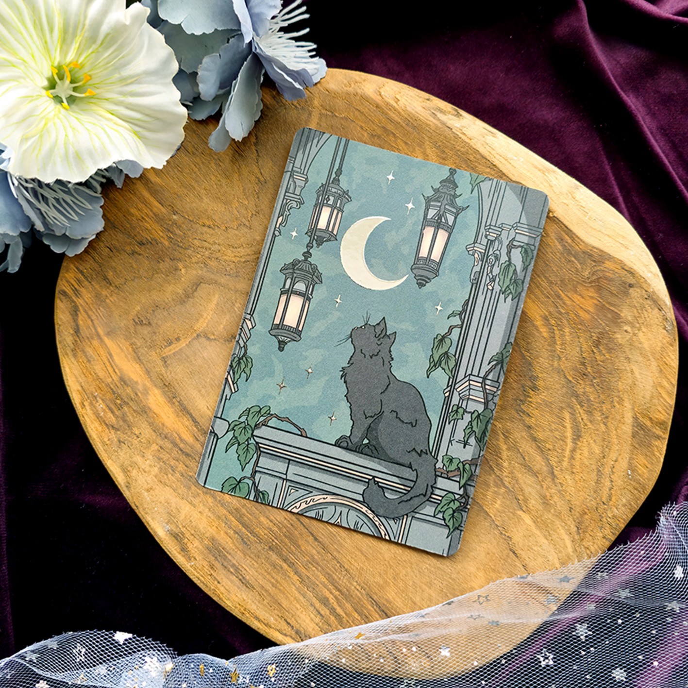 Kat in de nacht - kaart met zilverfolie