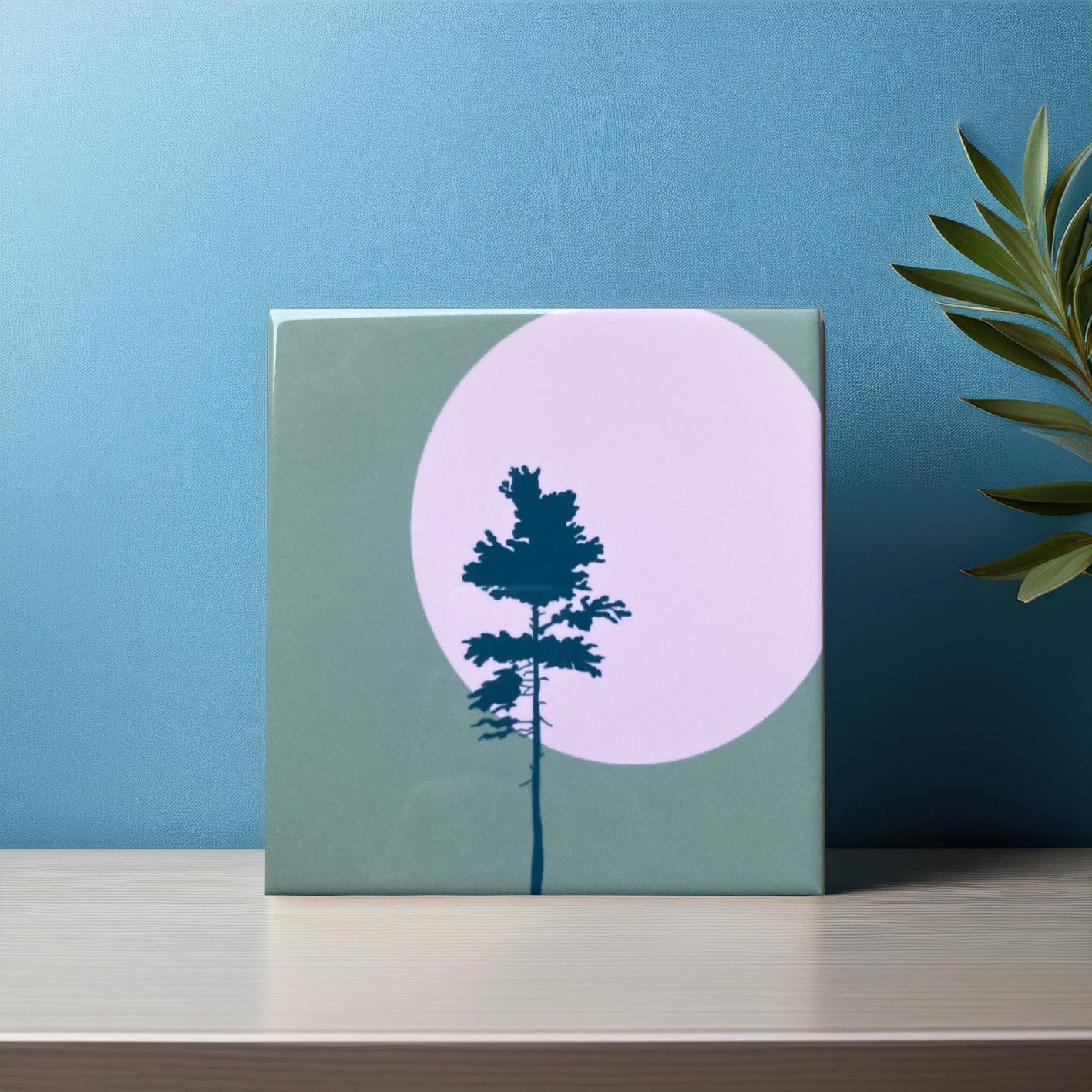Keramiektegel Wanddecoratie – Pine Tree Illustratie op Groene Achte… - 113236 Keramiektegel Wanddecoratie – Pine Tree Illustratie op Groene Achtergrond, Hoogglans & HD Afdruk