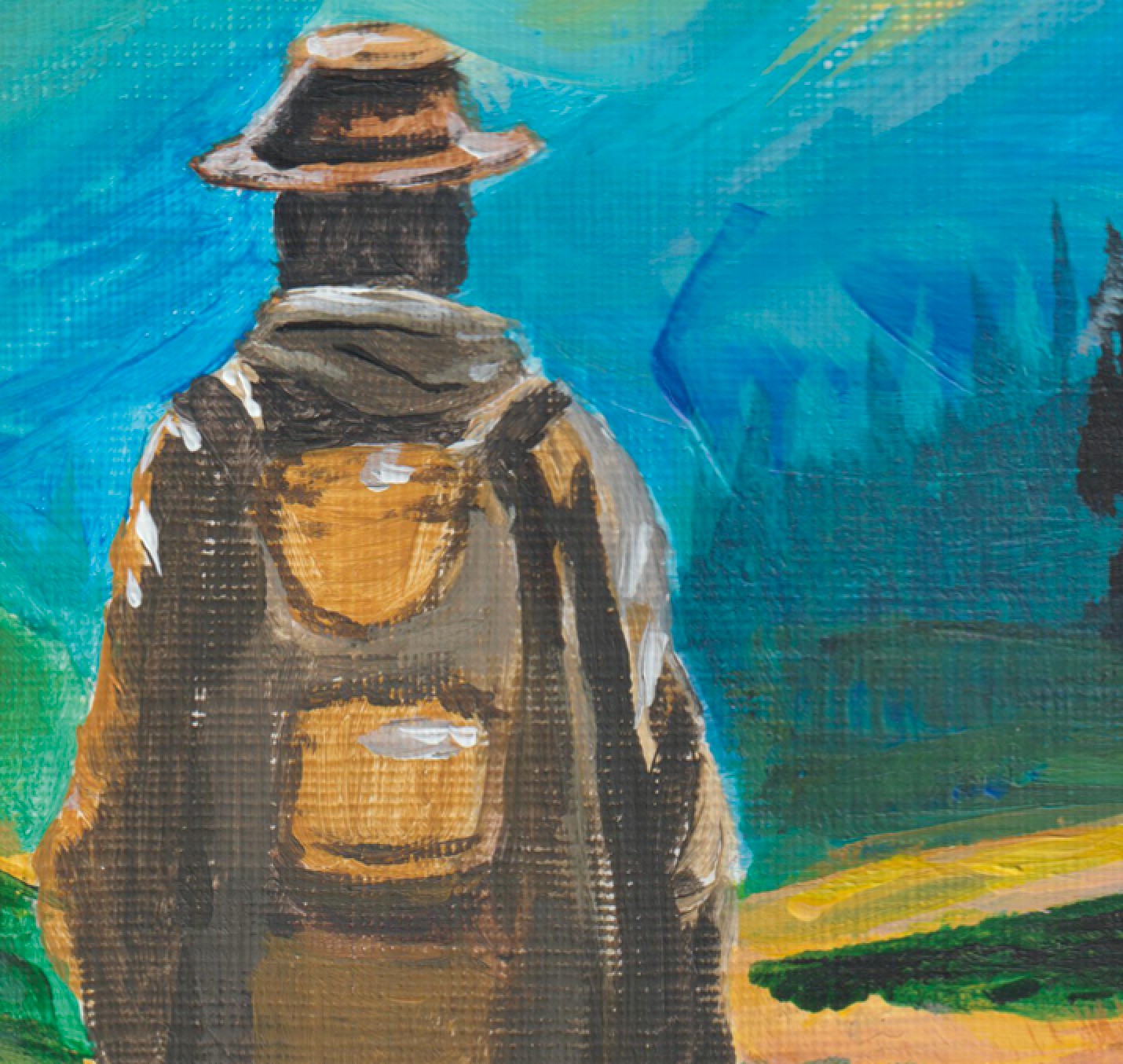 The Lonely Traveler A4 – Kunstprint eenzame reiziger in bergen