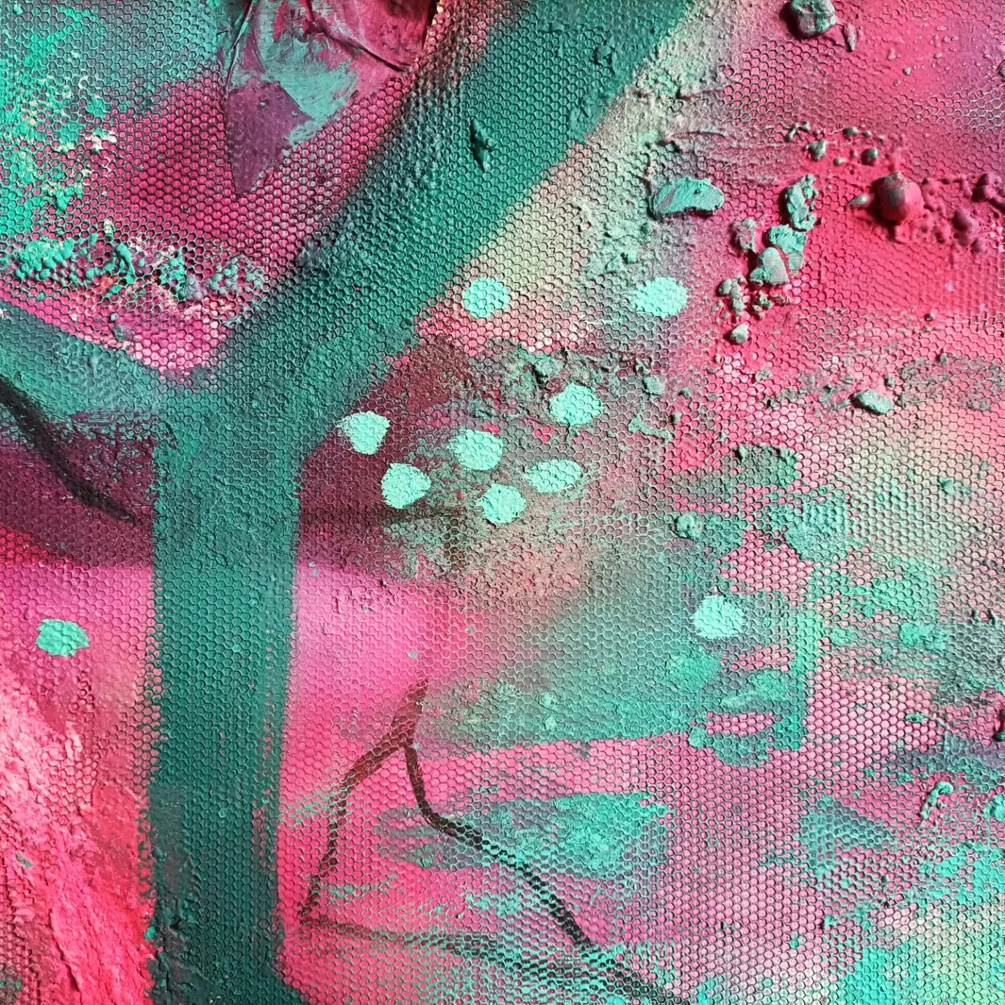 Mixed media abstract schilderij - roze groen