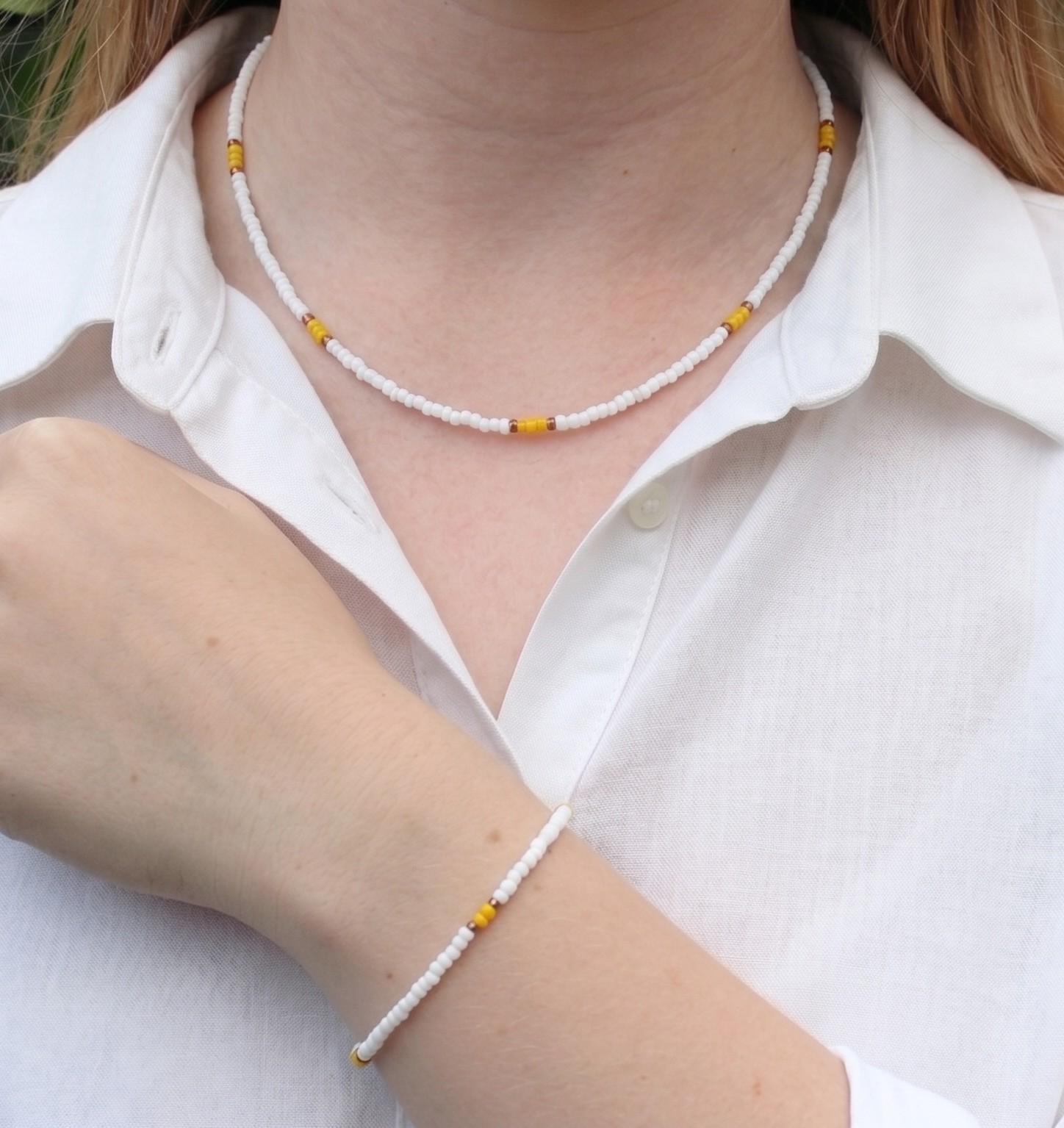 Set choker en armband rocailles wit/geel/rosegold - 130431 Set choker en armband rocailles wit/geel/rosegold