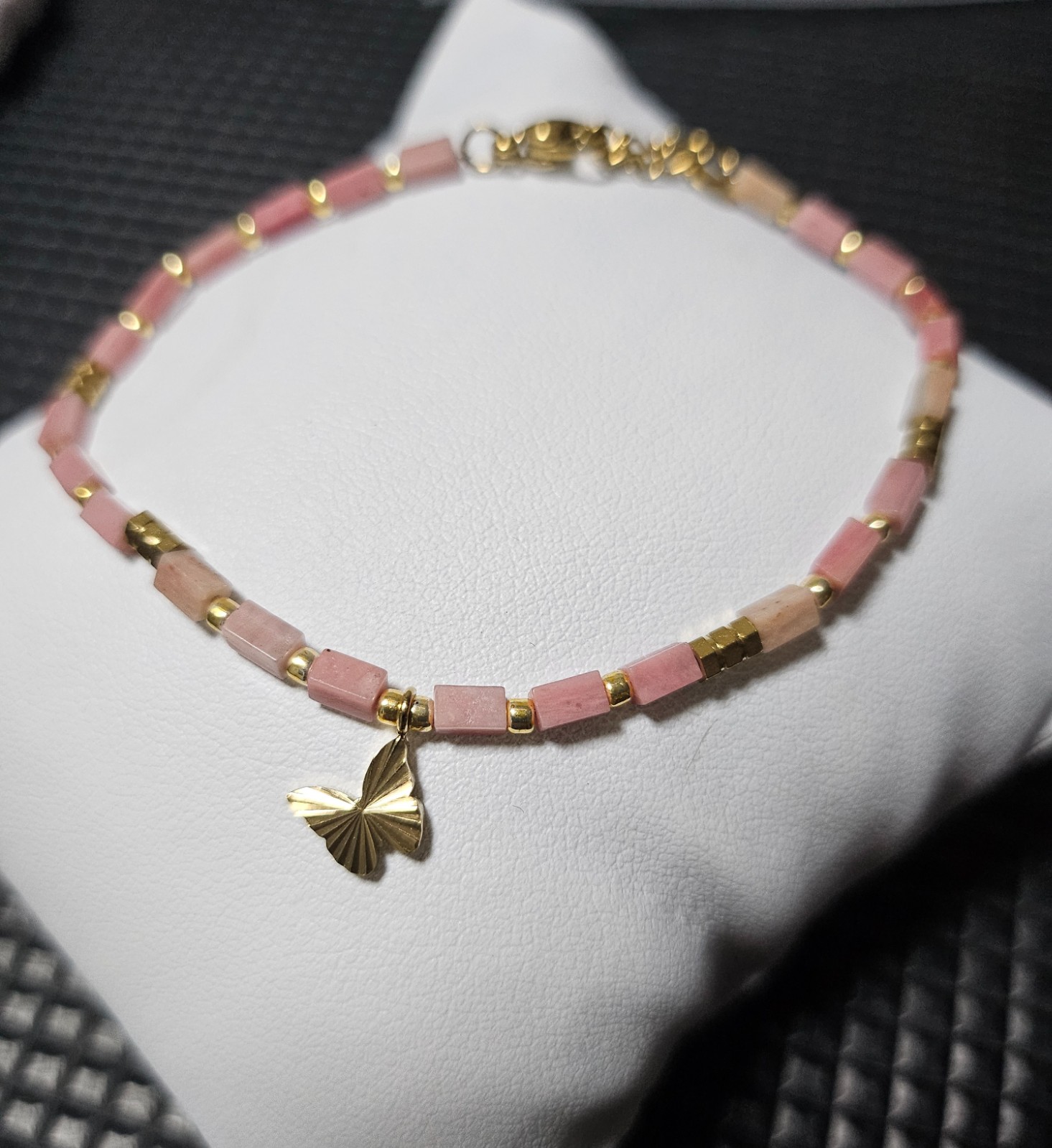 RVS Vergulde Armband met Rhodochrosiet & Vlinder 🦋 - 146688 RVS Vergulde Armband met Rhodochrosiet & Vlinder 🦋