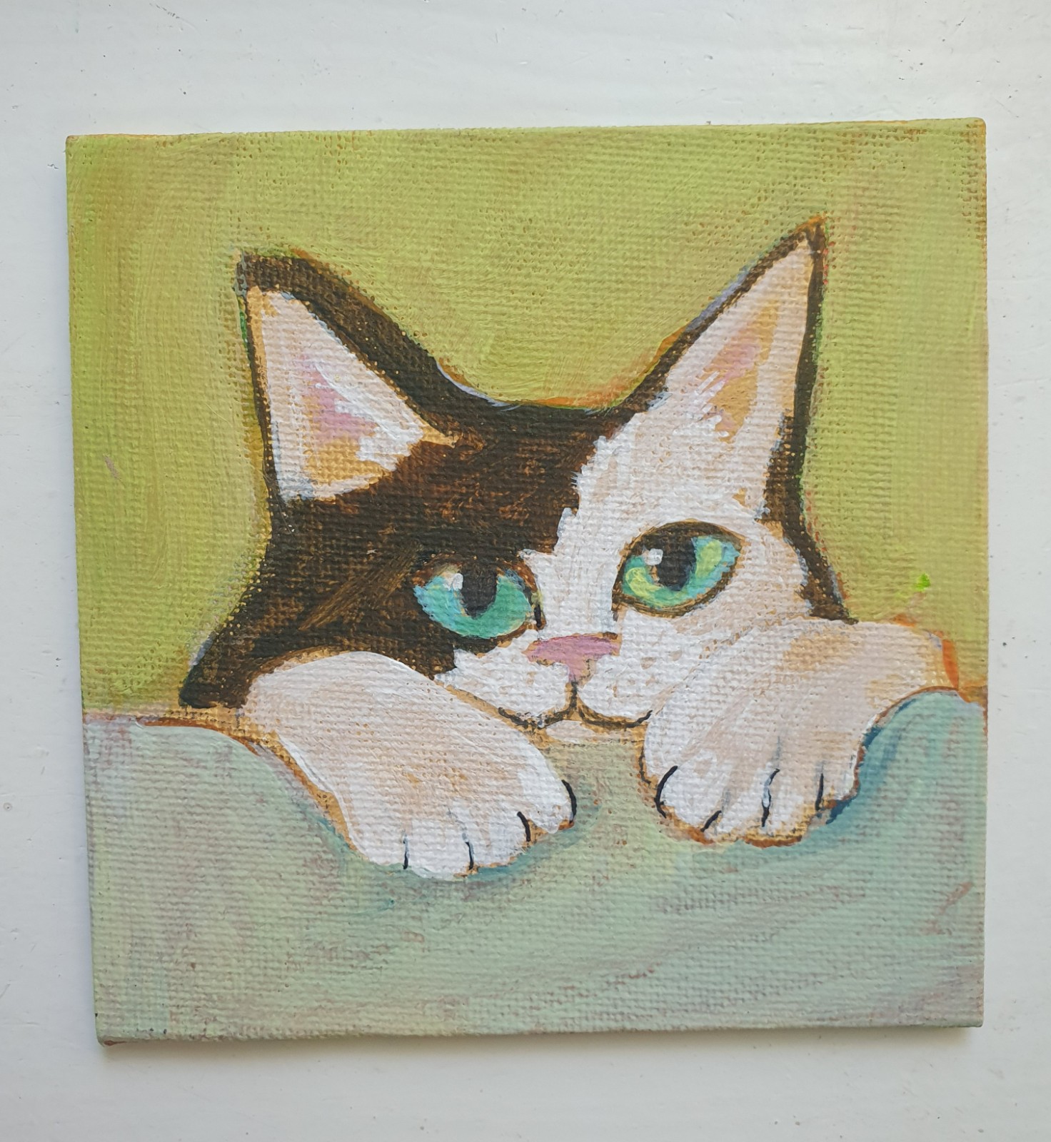 Katje Kiekeboe – Klein Origineel Schilderij | Zwart-Witte Kat | 10x… - 106421 Katje Kiekeboe – Klein Origineel Schilderij | Zwart-Witte Kat | 10x10 cm Canvasboard | Inclusief Lijst | Schattige Kattenkunst voor de Kattenvriend
