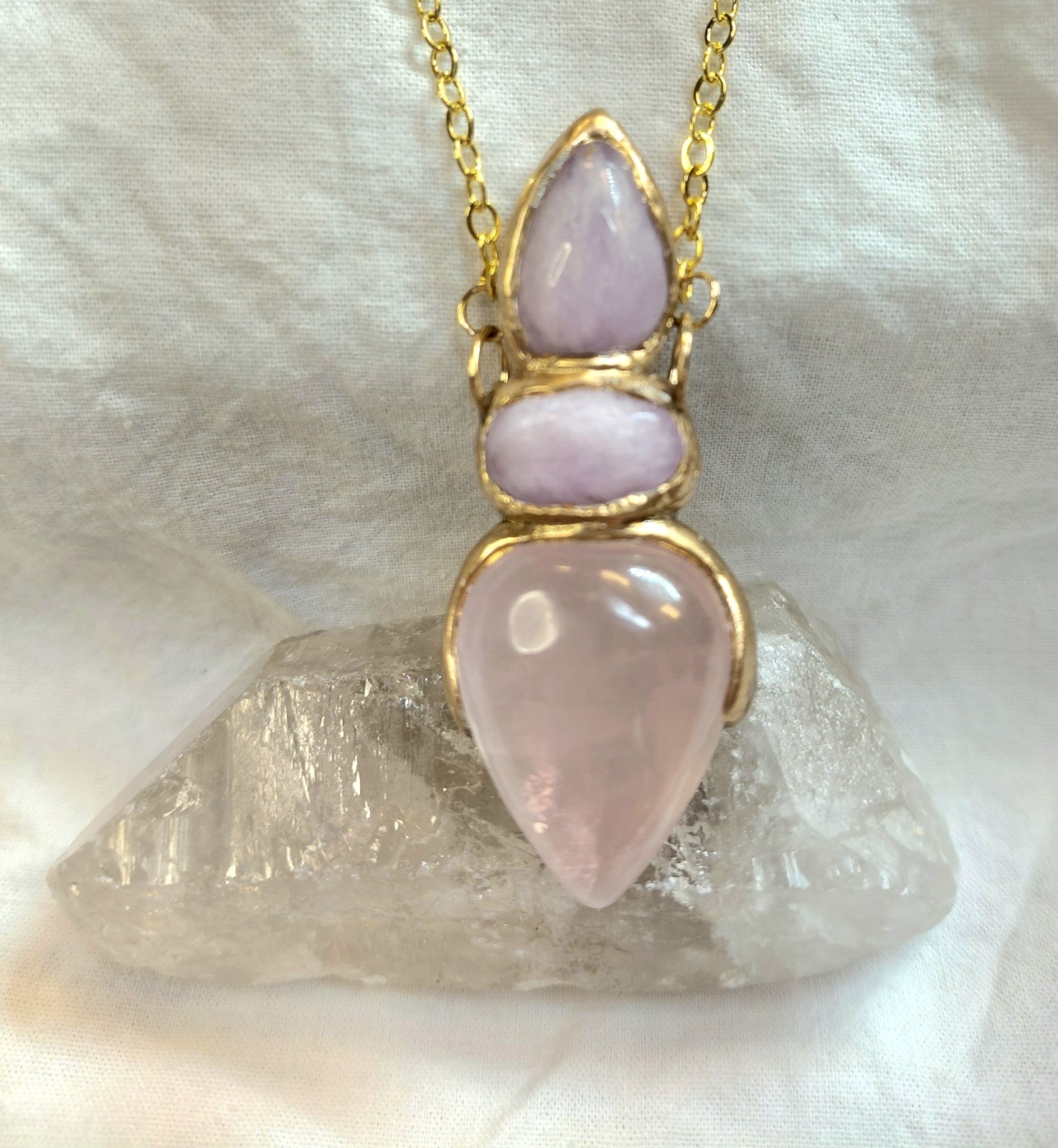 Ketting met kunziet en rozenkwarts - 142382 Ketting met kunziet en rozenkwarts