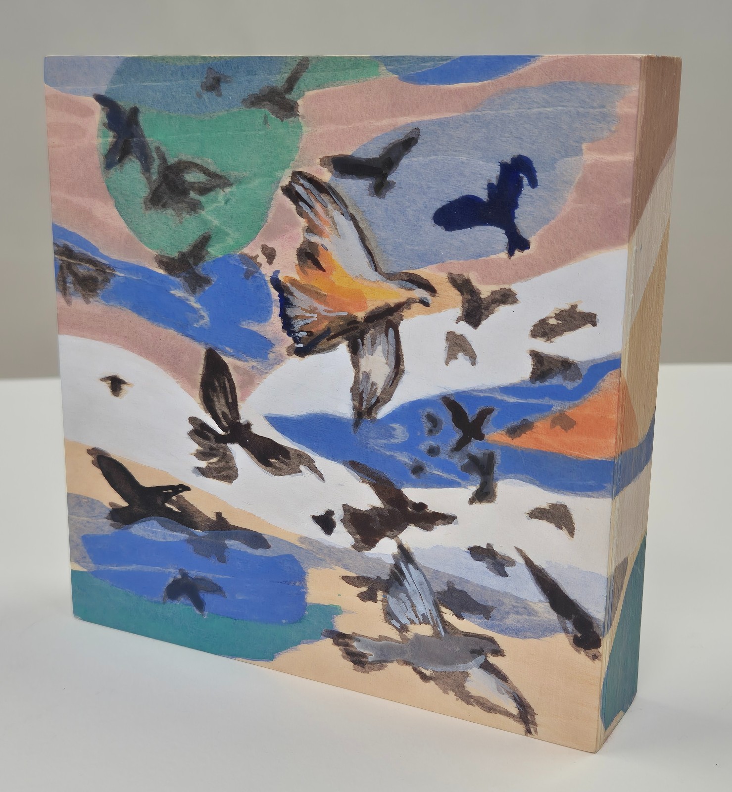 Vogeltjes IV, houten paneel