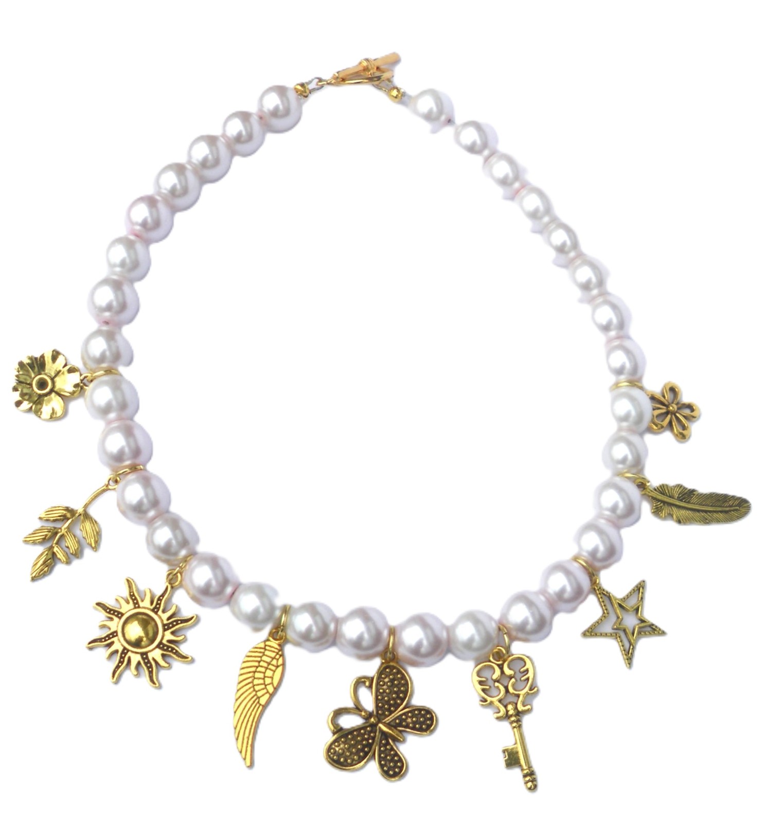 Trendy halsketting, lichtroze glasparels met goudkleurige bedels. Han… - 136821 Trendy halsketting, lichtroze glasparels met goudkleurige bedels. Handgeregen ketting, goudkleurige kapittelsluiting, Per Elle sieraden