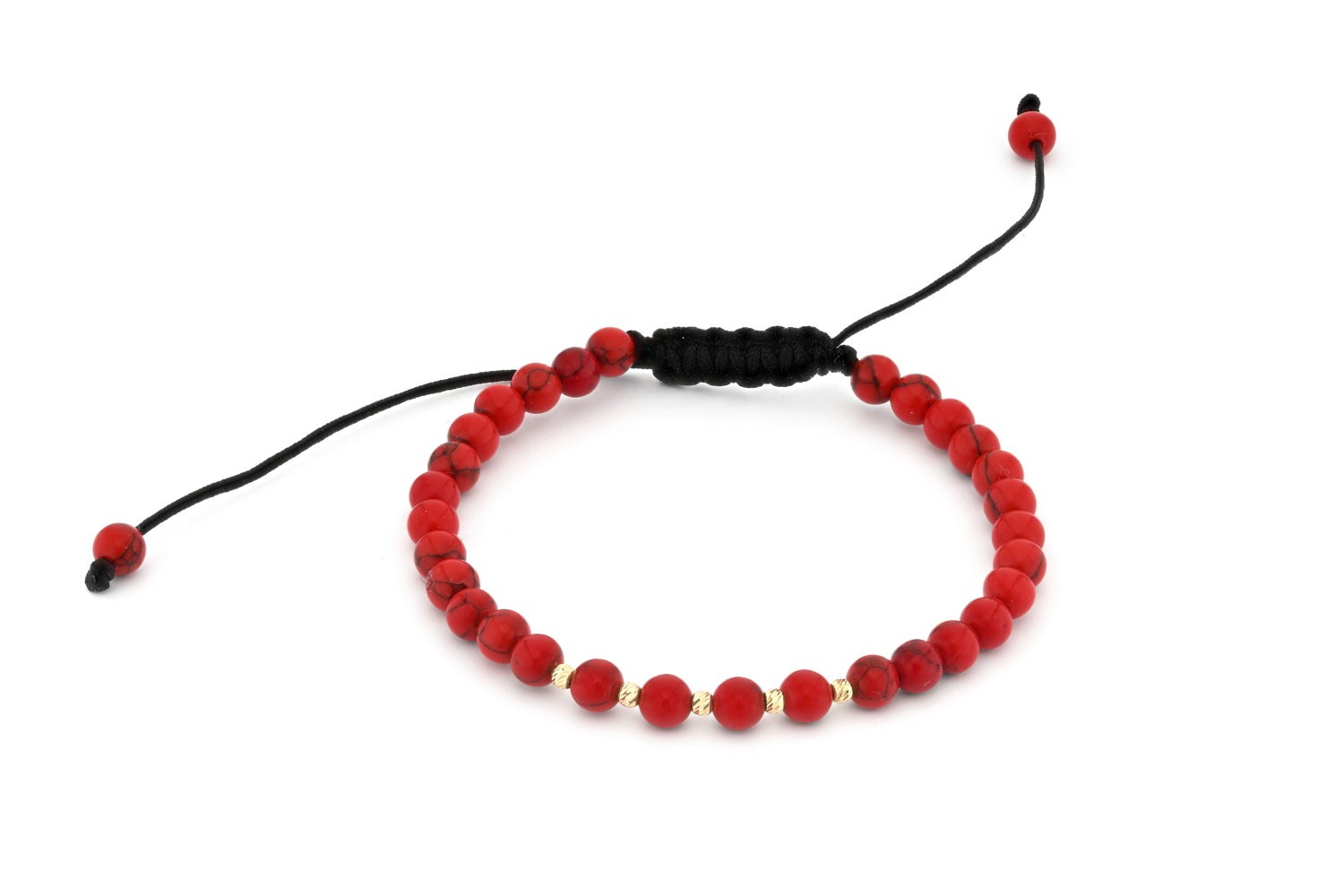 Elegante armband met rode howliet kralen en gouden accenten, voor vrouwen en mannen, ideaal als cadeau, maat verstelbaar 15-21 cm, ideaal als cadeau - 54190.jpeg Elegante armband met rode howliet en 14 karaat geelgouden kralen