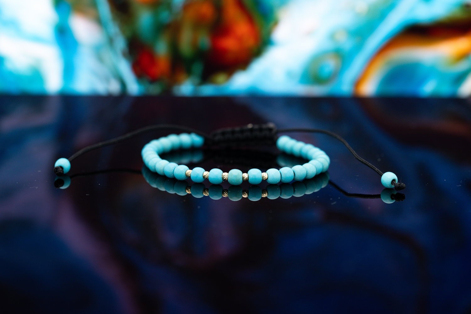 Turkoois armband met 14 karaat geelgouden kralen - 54700.jpeg Turkoois armband met 14 karaat geelgouden kralen