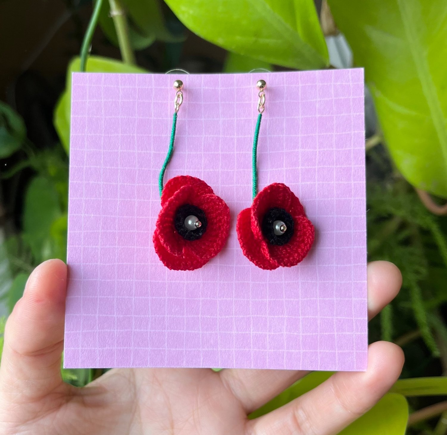 Gehaakte Klaproos Oorbellen – Handgemaakte Rode Bloemen - 85003 Gehaakte Klaproos Oorbellen – Handgemaakte Rode Bloemen