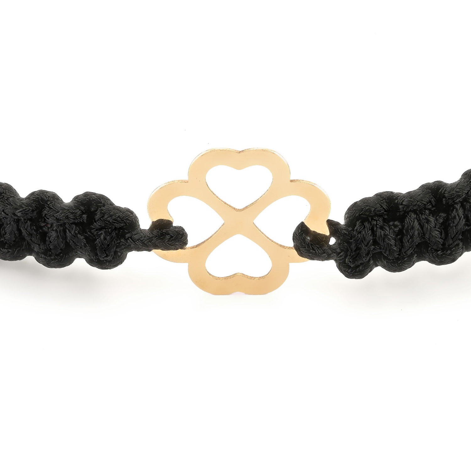 Koord armband met 14 karaat geelgouden Klaver bedel - 56209.jpeg Koord armband met 14 karaat geelgouden Klaver bedel