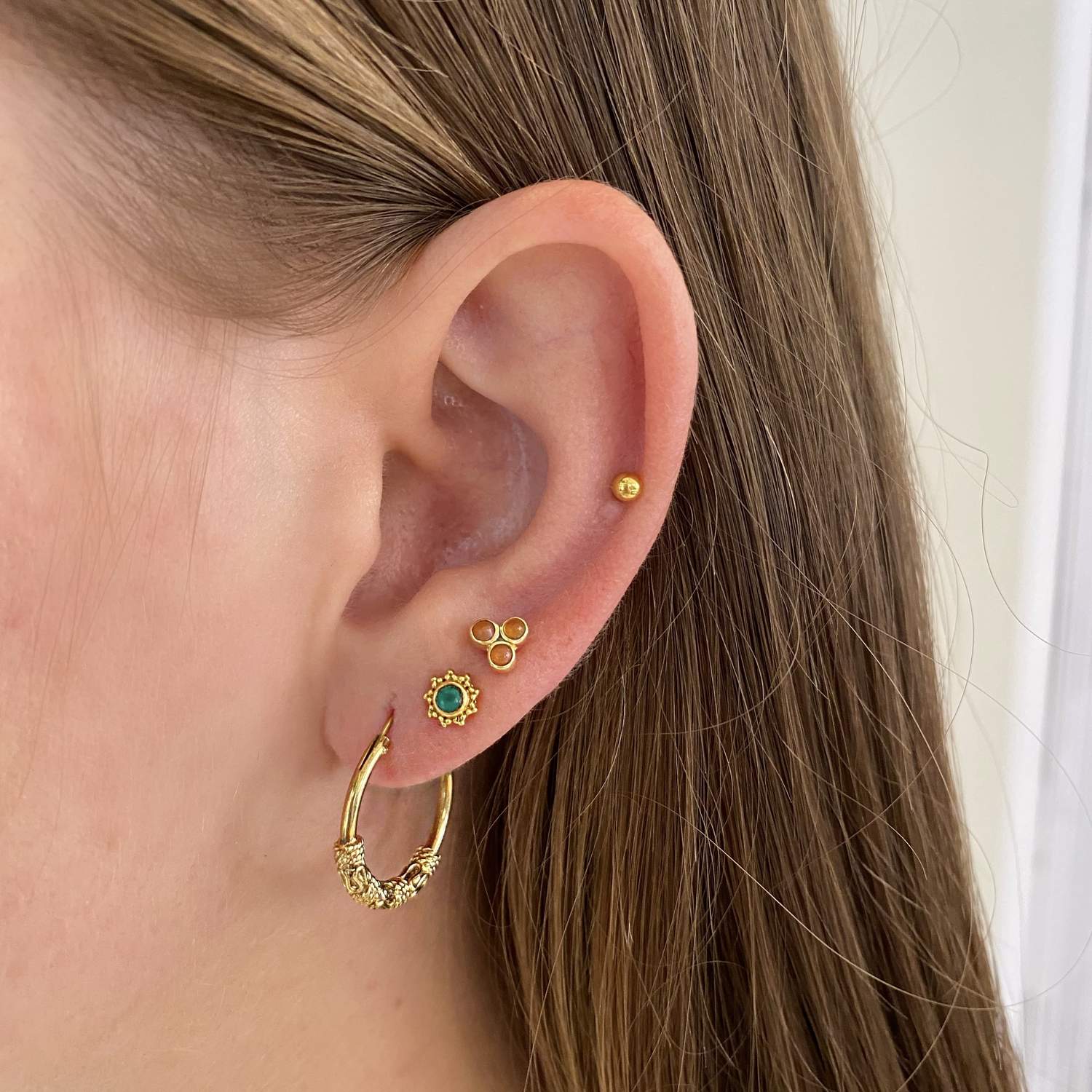 Gold Plated Sun Green Onyx Stud Earring