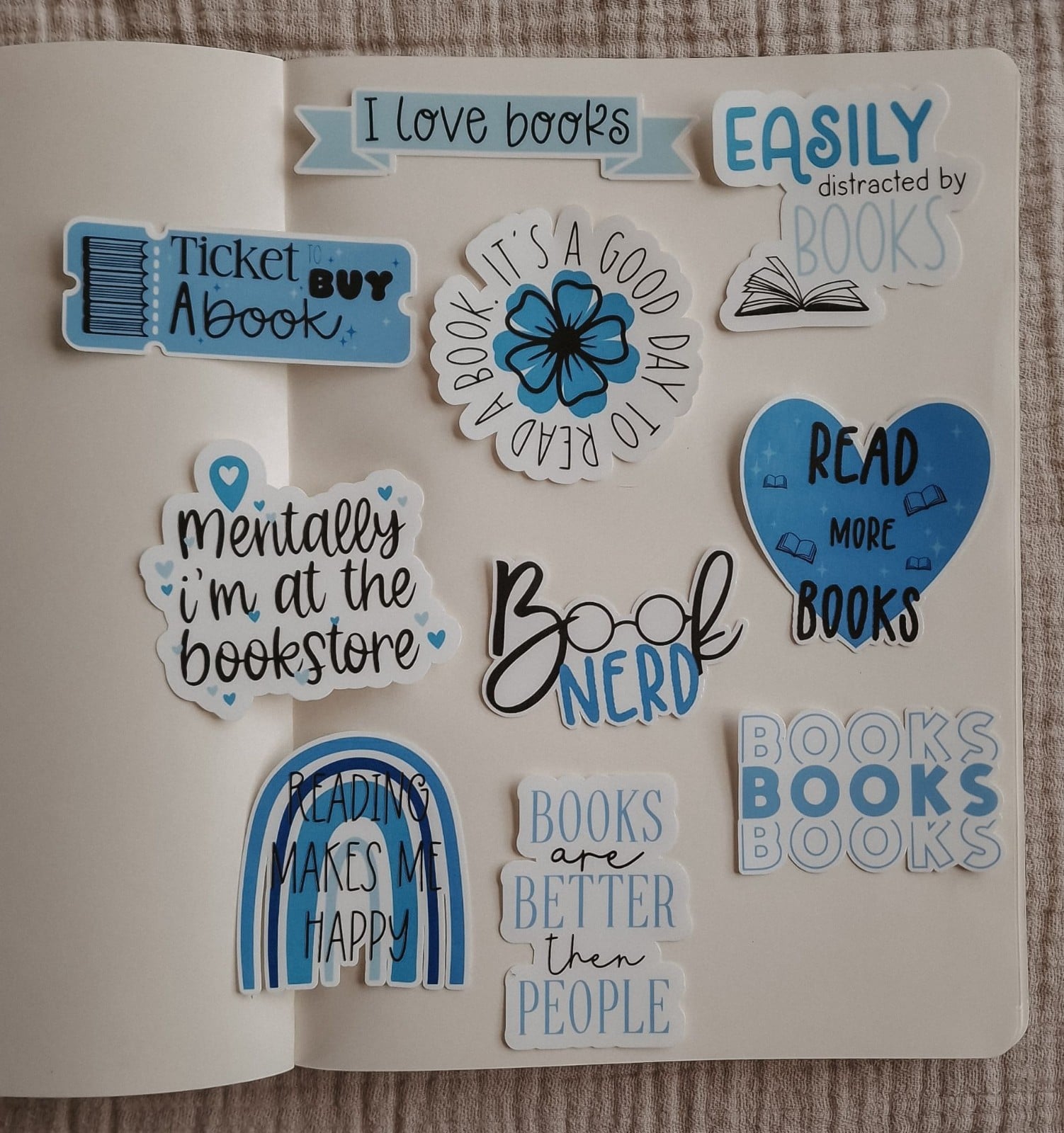Bookish blauw stickerset, set van 10 stuks ( A )