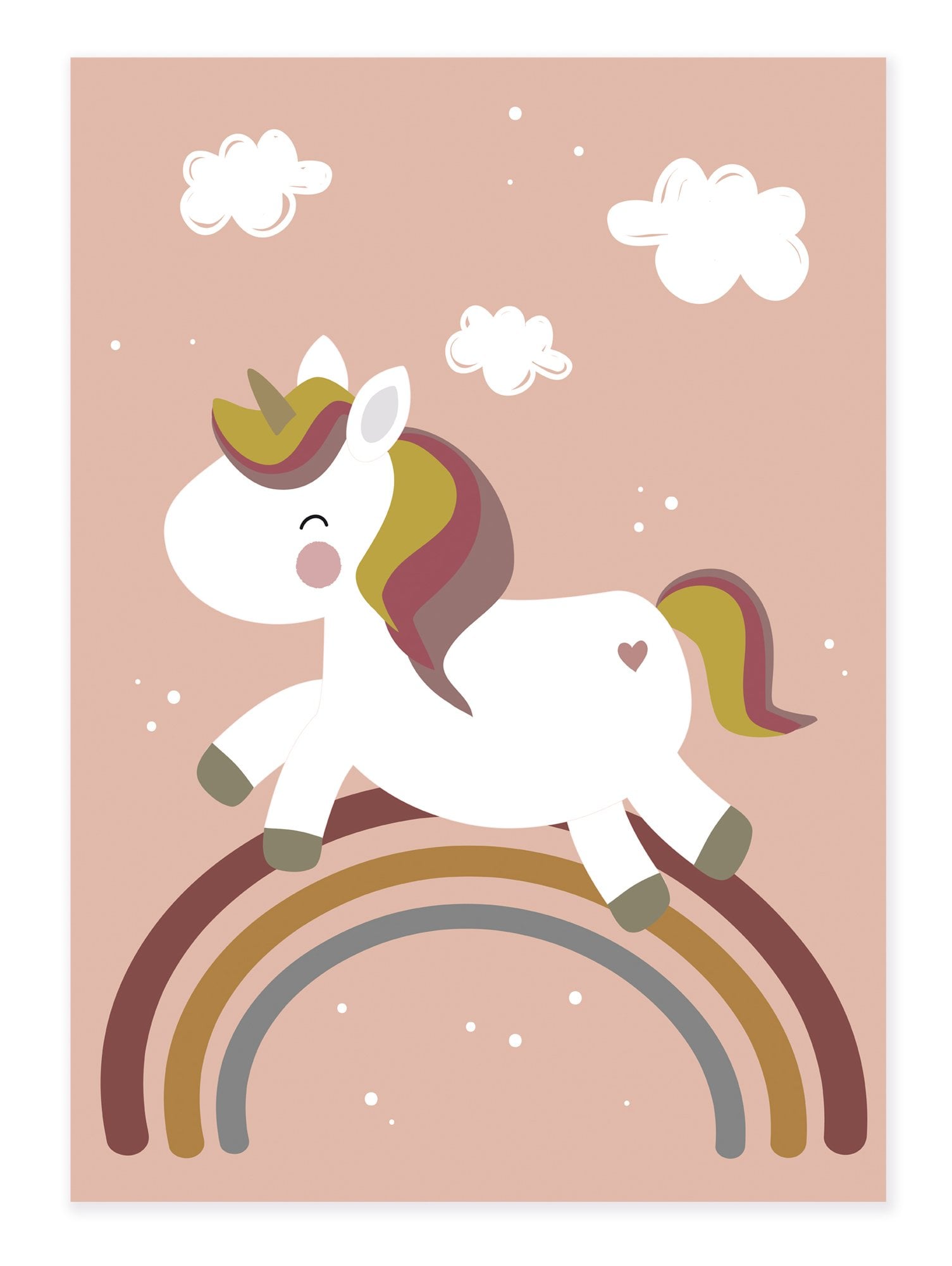 UNICORN poster voor de kinderkamer of babykamer - trendy EENHOORN poster met regenboog voor de kinderkamer maat 50 cm x 70 cm.