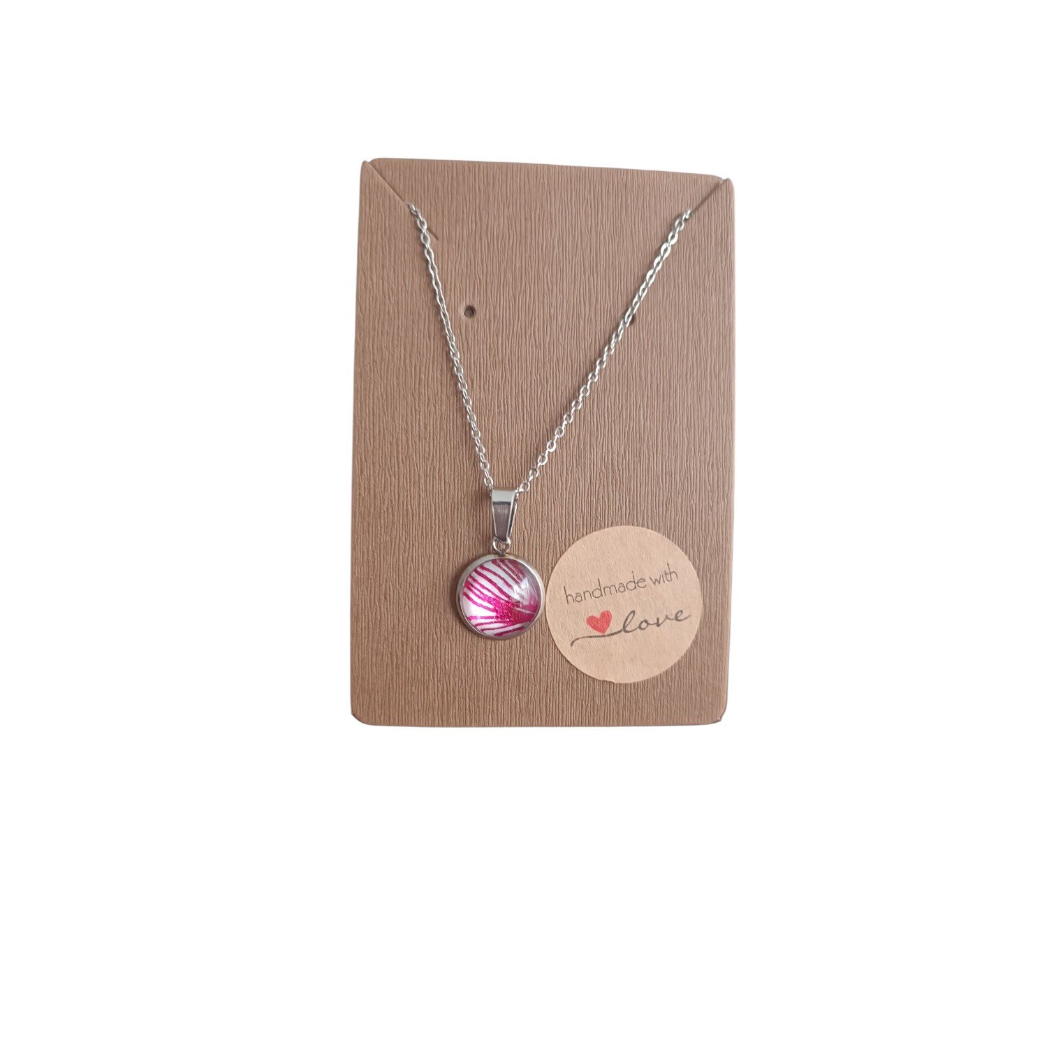 elegante ketting met roze bloemen patroon 10 mm hanger.