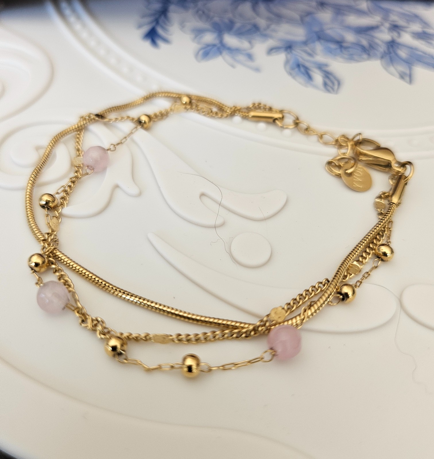 Elegante meerlaagse ketting met kwarts – RVS verguld - 147136 Elegante meerlaagse armband met kwarts – RVS verguld