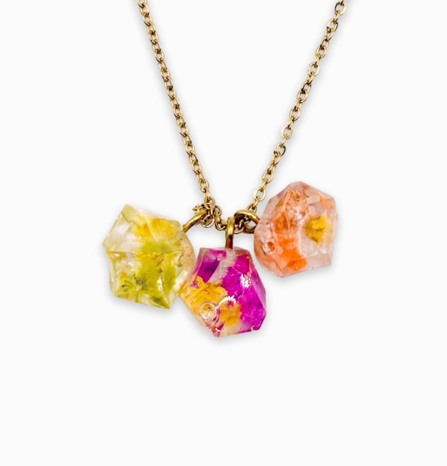 Kristalvormige Cluster Ketting met Echte Bloemen uit Den Haag (Fleur … - 134221 Kristalvormige Cluster Ketting met Echte Bloemen uit Den Haag (Fleur de Soleil)