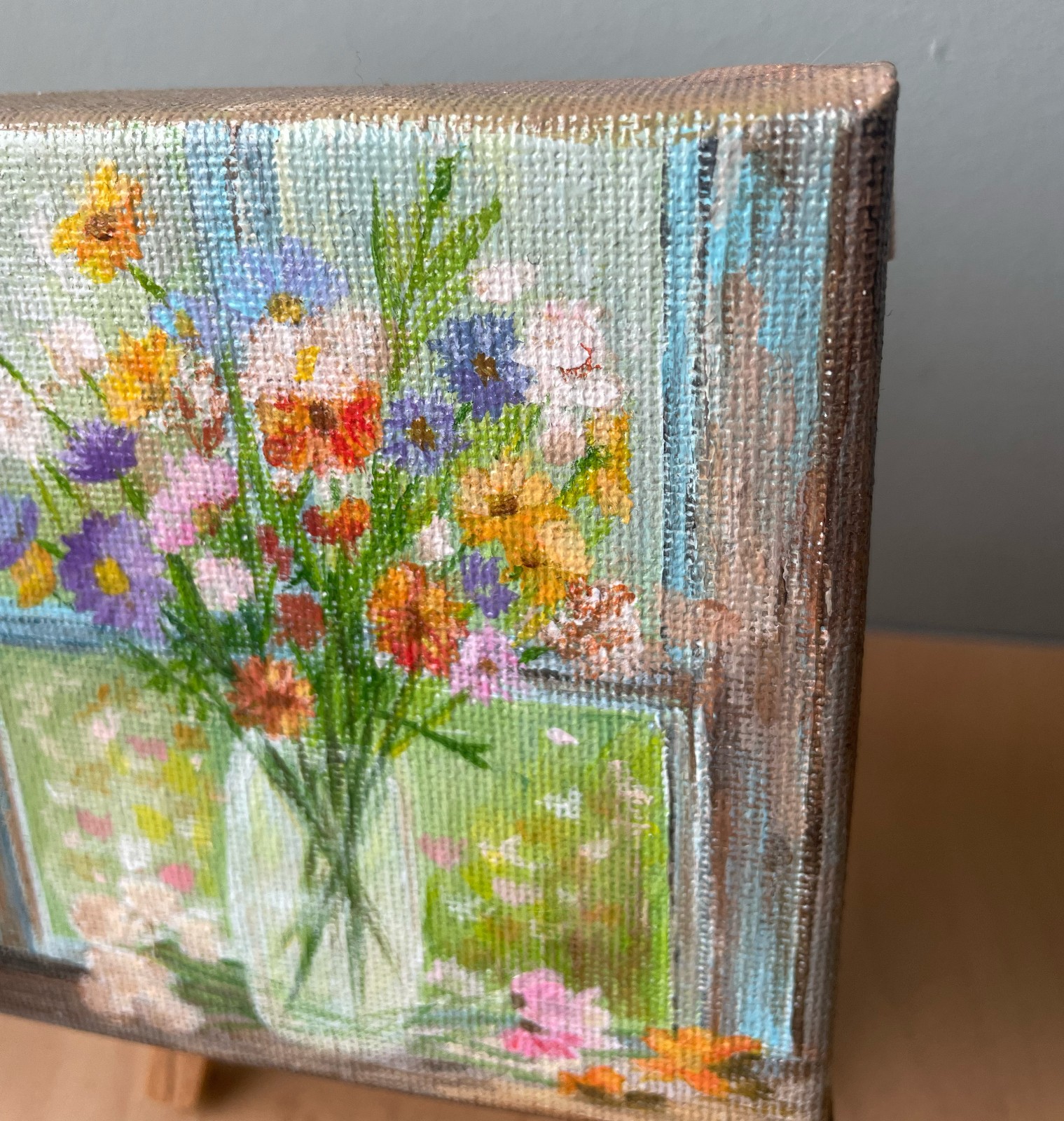 Handgeschilderd canvas met veldbloemen in vaas | uniek kunstwerk - 119032 Handgeschilderd canvas met veldbloemen in vaas | uniek kunstwerk