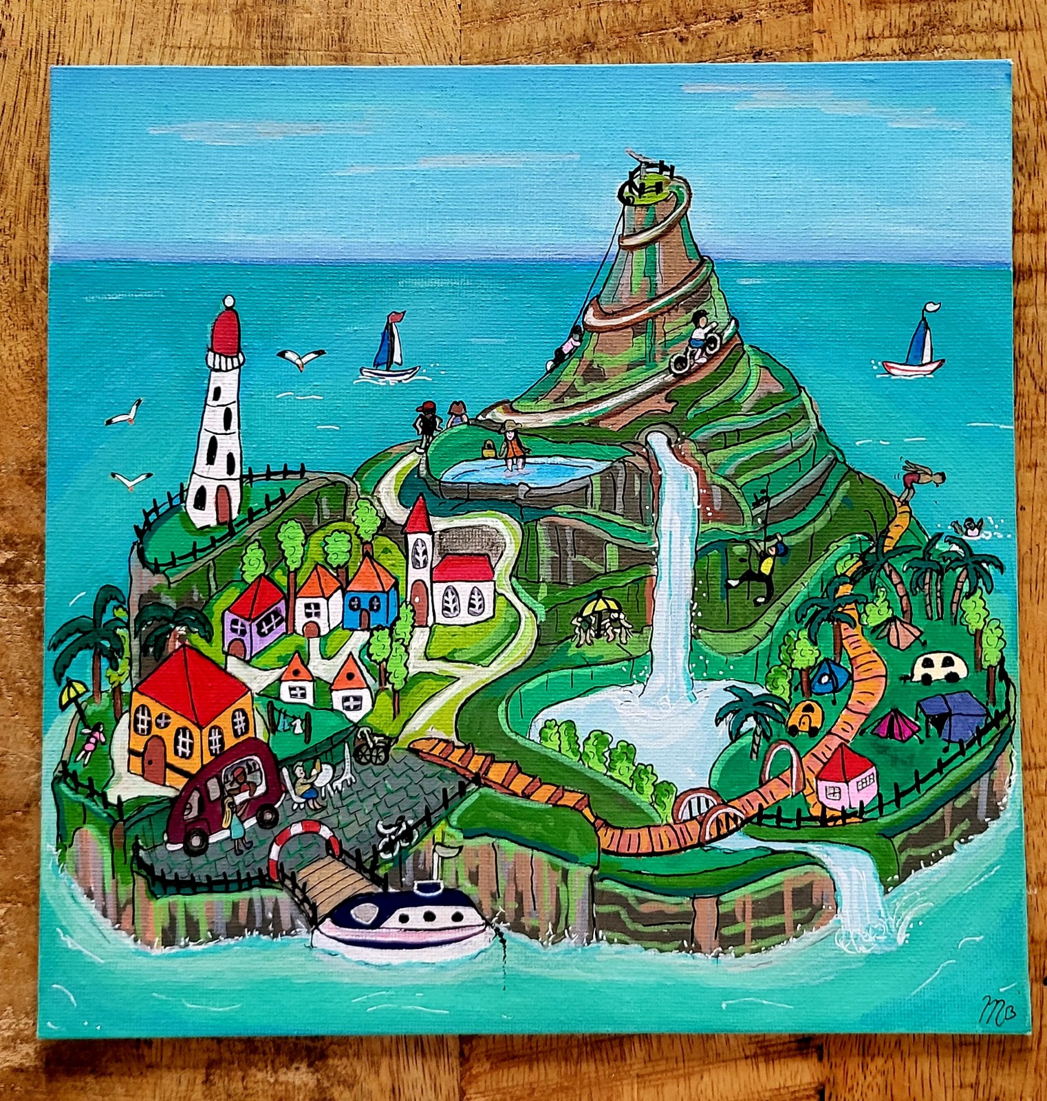 Canvas 25x25 'Vakantie eiland' origineel acryl schilderij - 152161 Canvas 25x25 'Vakantie eiland' origineel acryl schilderij