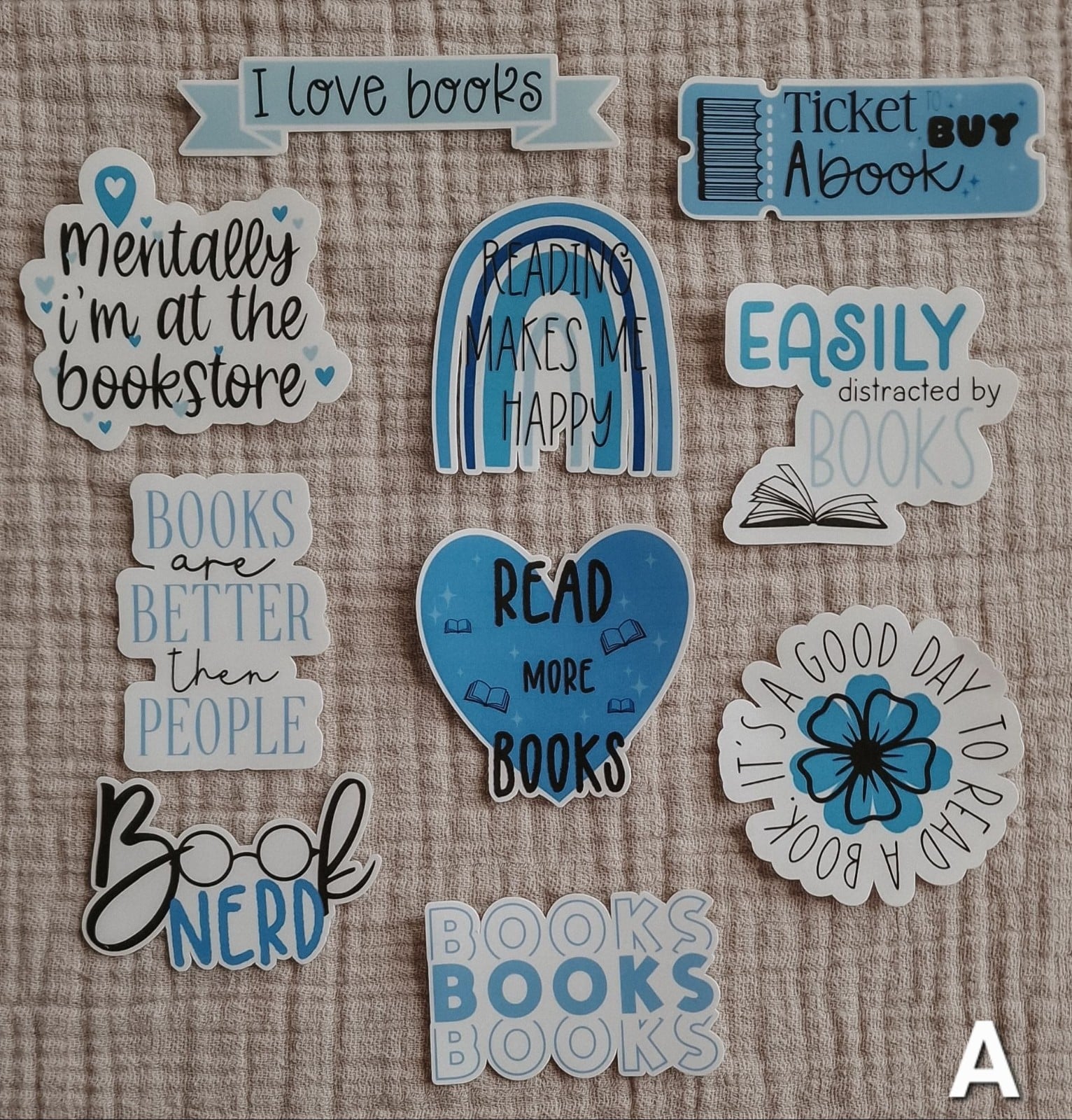 Bookish blauw stickerset, set van 10 stuks ( A )