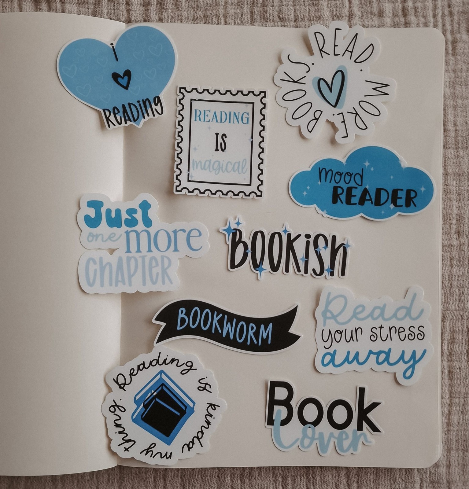 Bookish blauw stickerset, set van 10 stuks ( B )