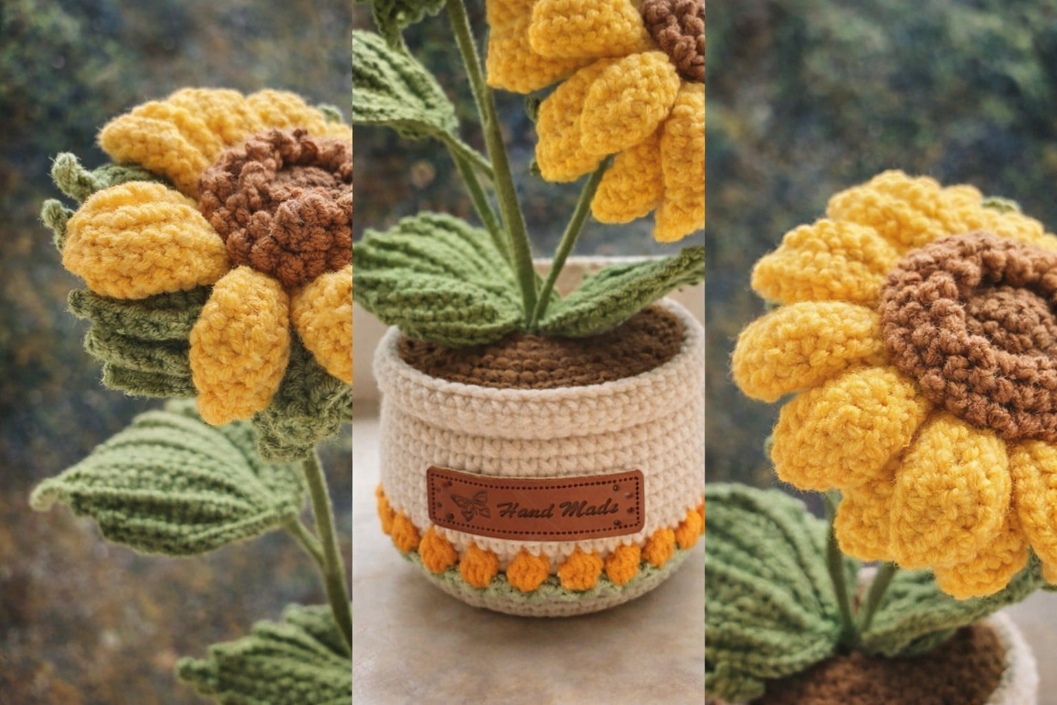 Gehaakte zonnebloem in sierpot – handgemaakt met luxe details