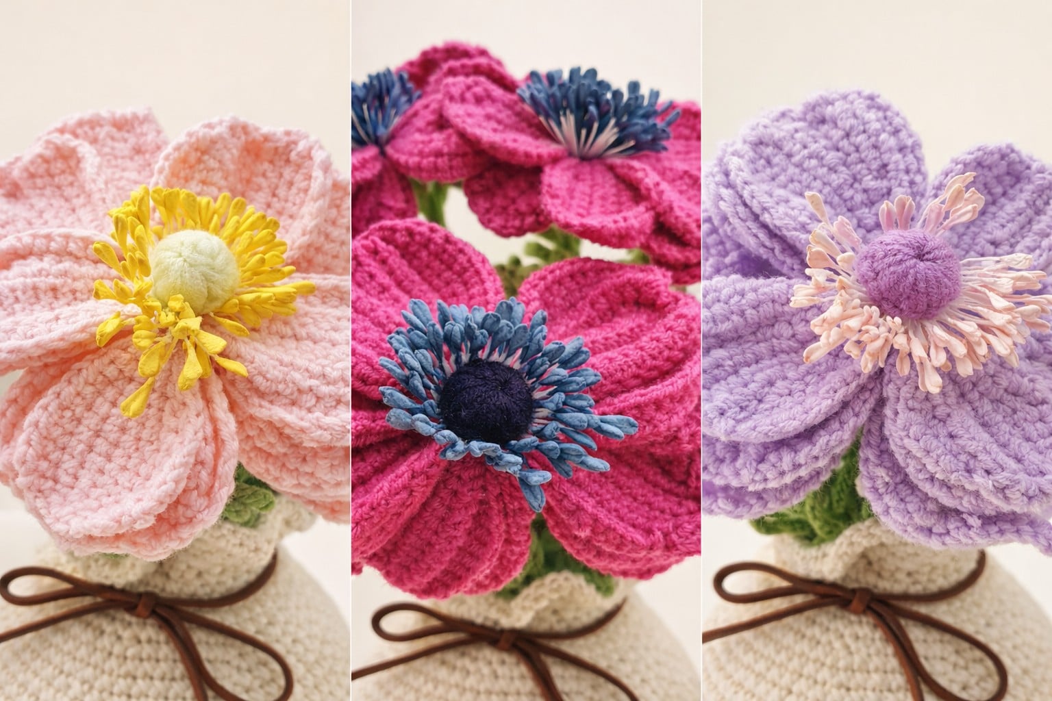 Handgehaakte Zilveranemoon in Pot – Intensief Handwerk & Uniek Detailstuk