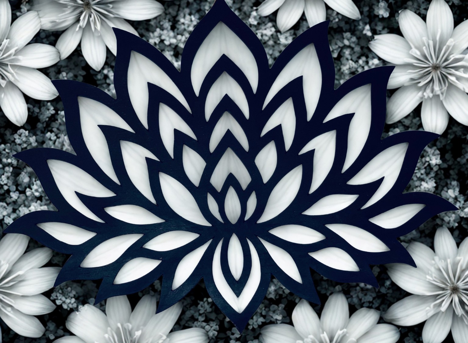 Handgemaakte Houten Lotus – Laser Gesneden, Geschuurd & Geverfd – Decoratieve Bloem 27x34 cm  Zwart