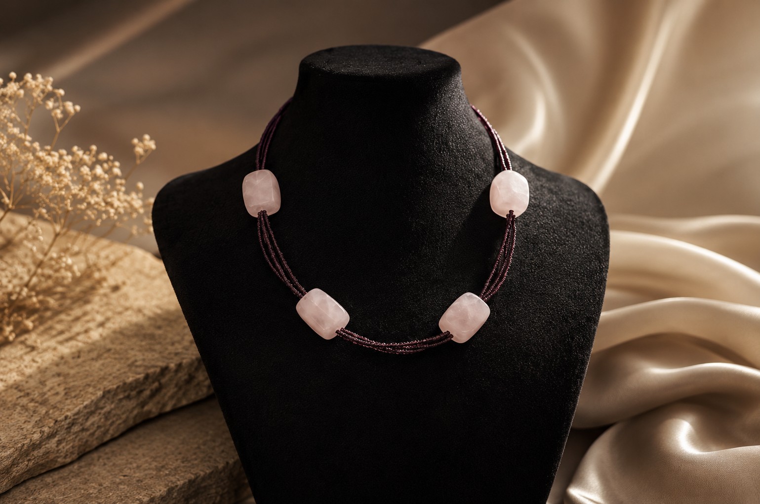 Rozenkwarts ketting. - 130111 Rozenkwarts ketting.