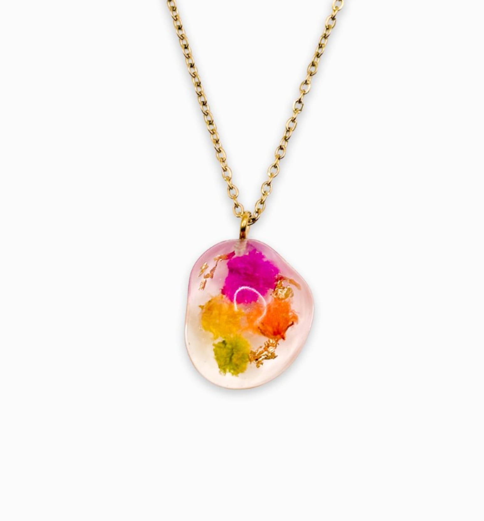 Ketting met Kiezelvormige Hanger Gevuld met Echte Bloem uit Den Haag … - 134254 Ketting met Kiezelvormige Hanger Gevuld met Echte Bloem uit Den Haag (Fleur de Soleil)