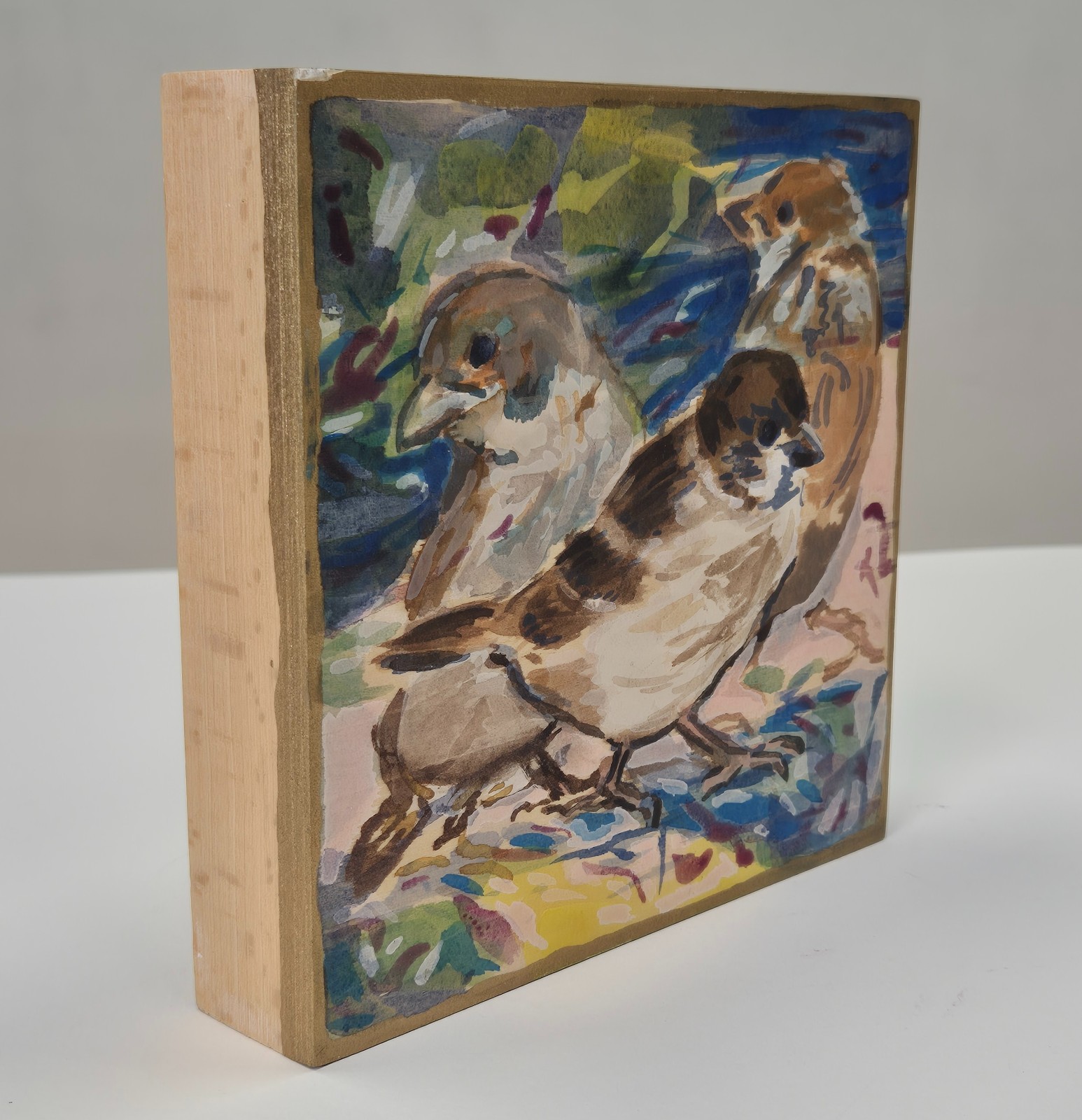 Vogeltjes, houten paneel