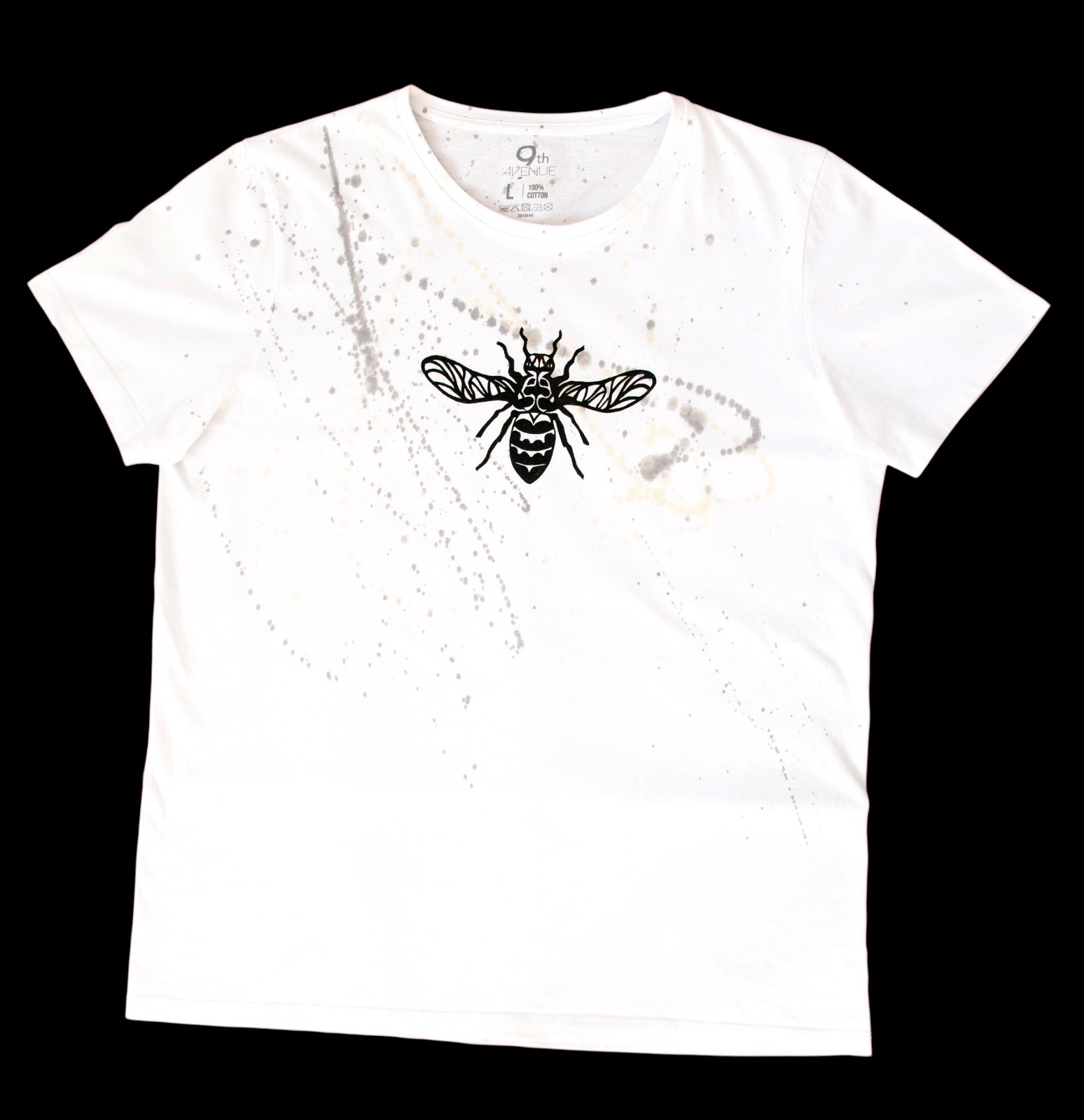 Hand Bedrukt T-Shirt, Geometrisch Insect en Verfspetters, Streetwear Casual, Unisex