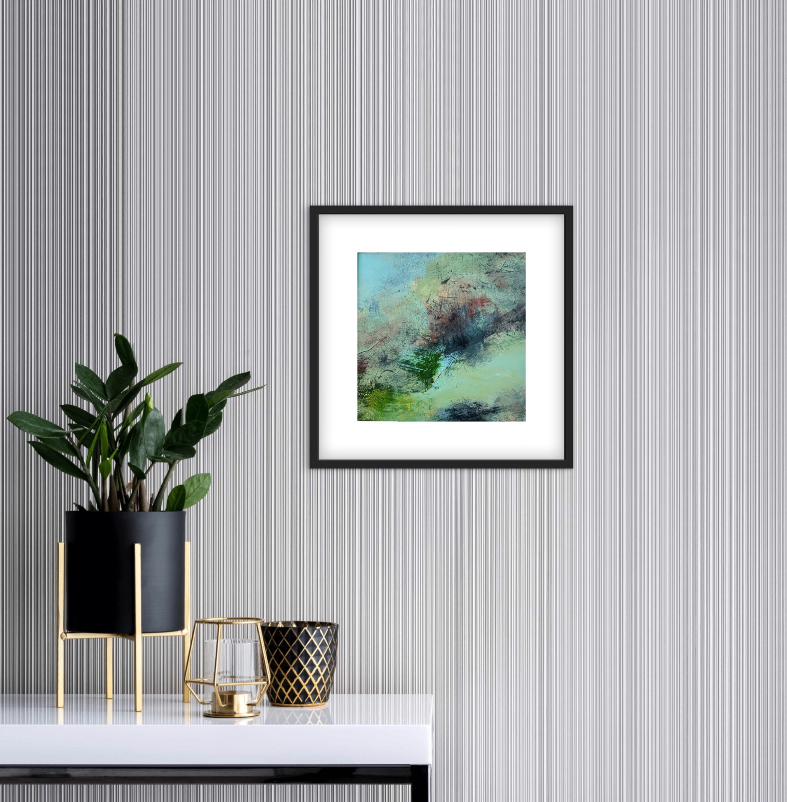 Abstract Schilderij Groen & Zachtgeel – Acryl op Hout 32x32cm – ‘Soft Meadow’