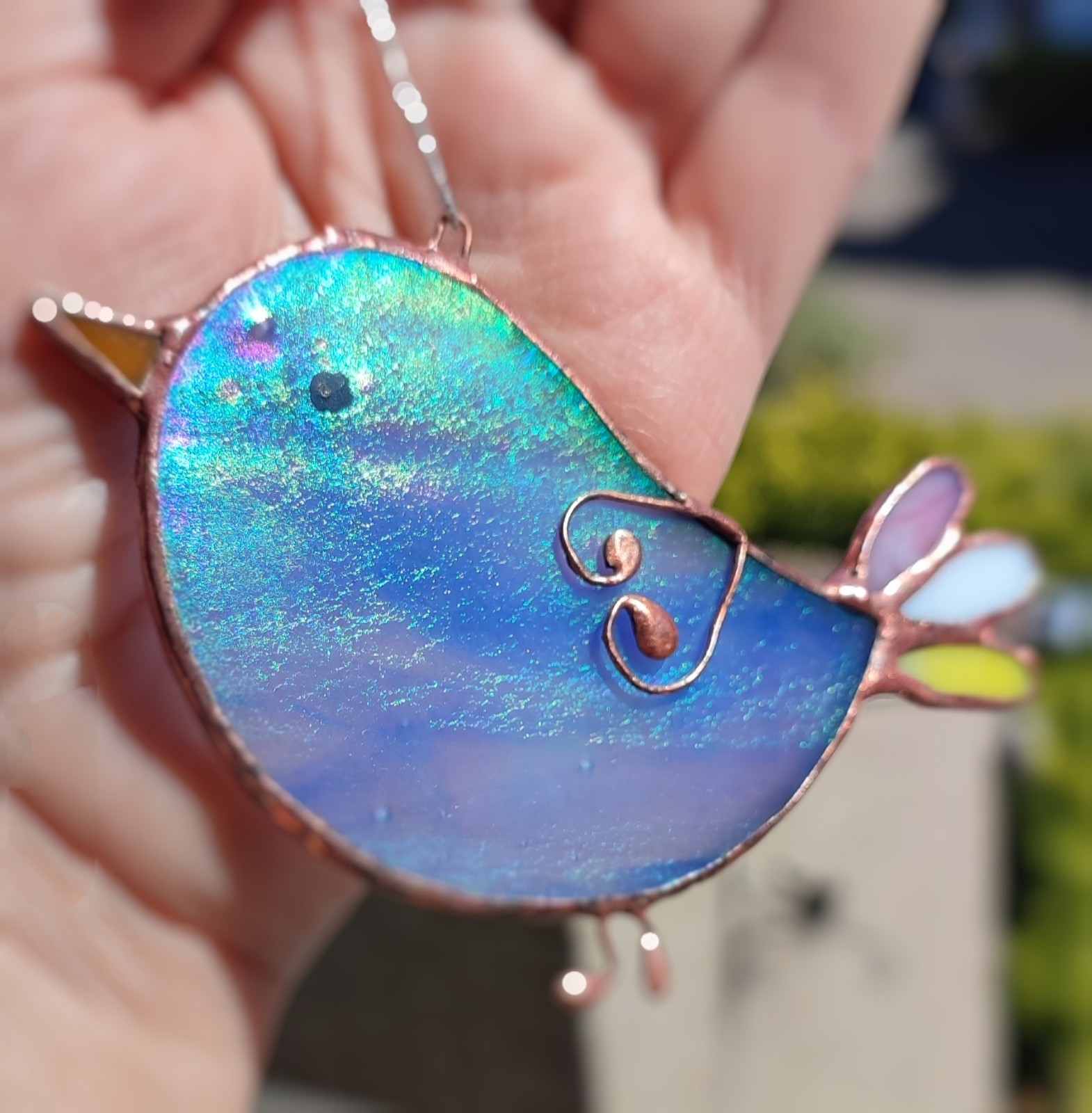 Glas-in-lood vogel | Handgemaakt | Raamhanger | Tiffany-techniek