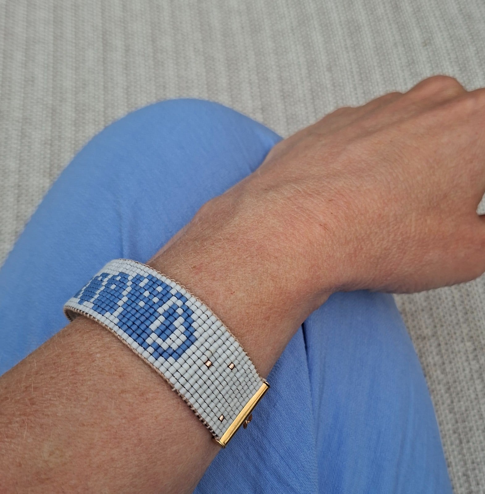 Handgeweven miyuki armband - 134032 Handgeweven blauwe miyuki kralenarmband seashell