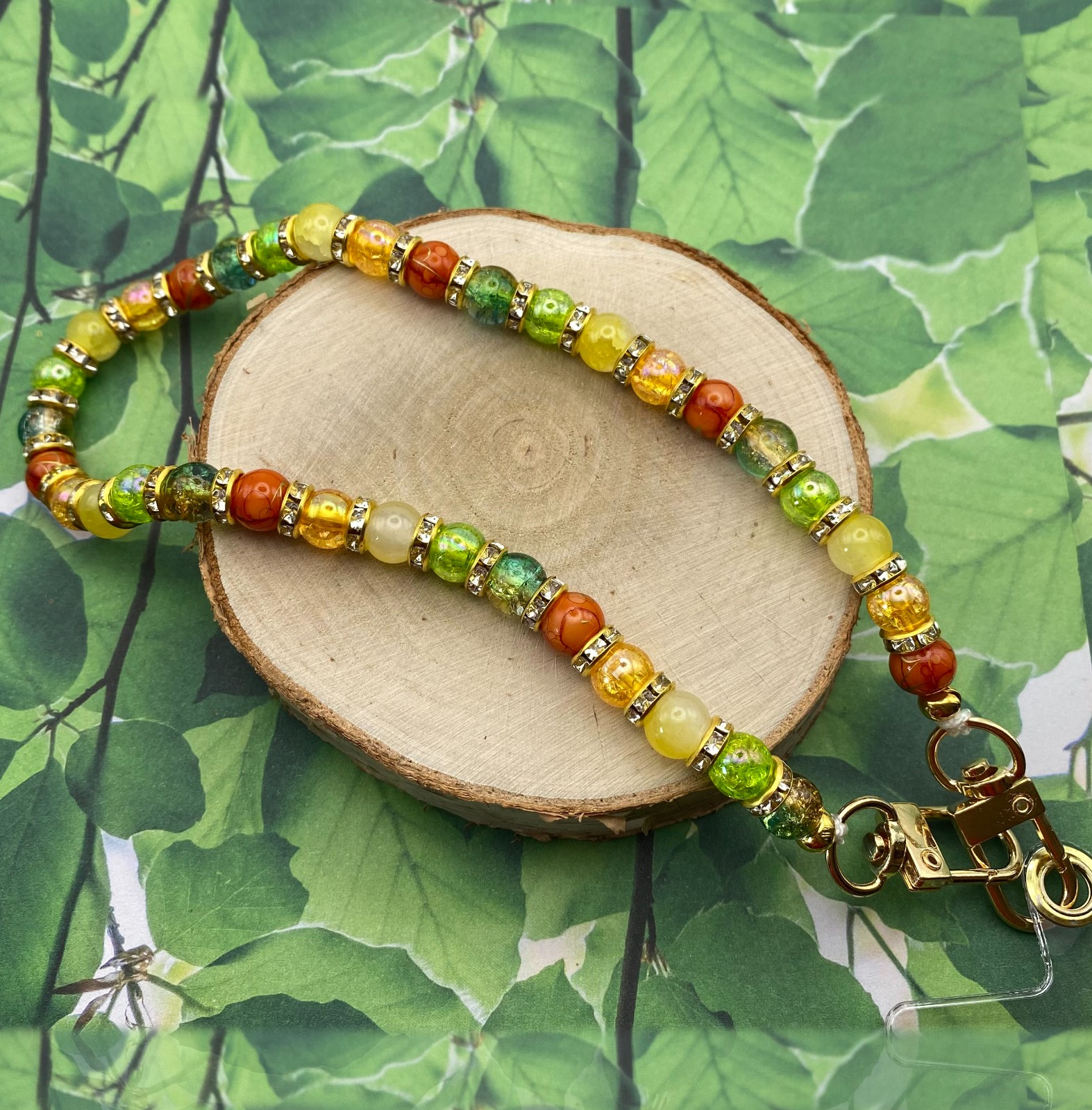 Handgemaakt telefoonkoord met kralen - HG70034