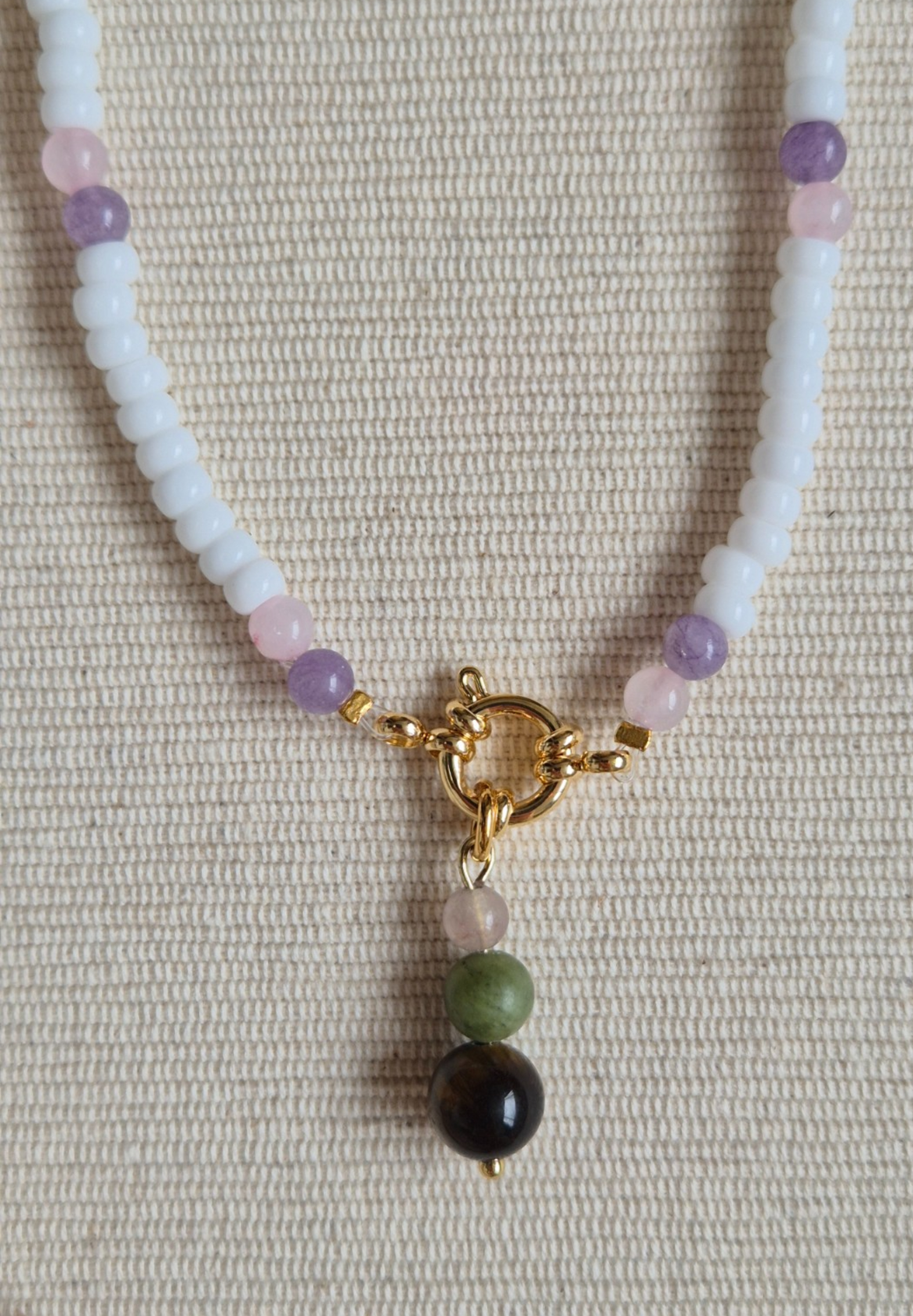 Basic ketting edelstenen en miyuki kralen met boeisluiting voor bedels