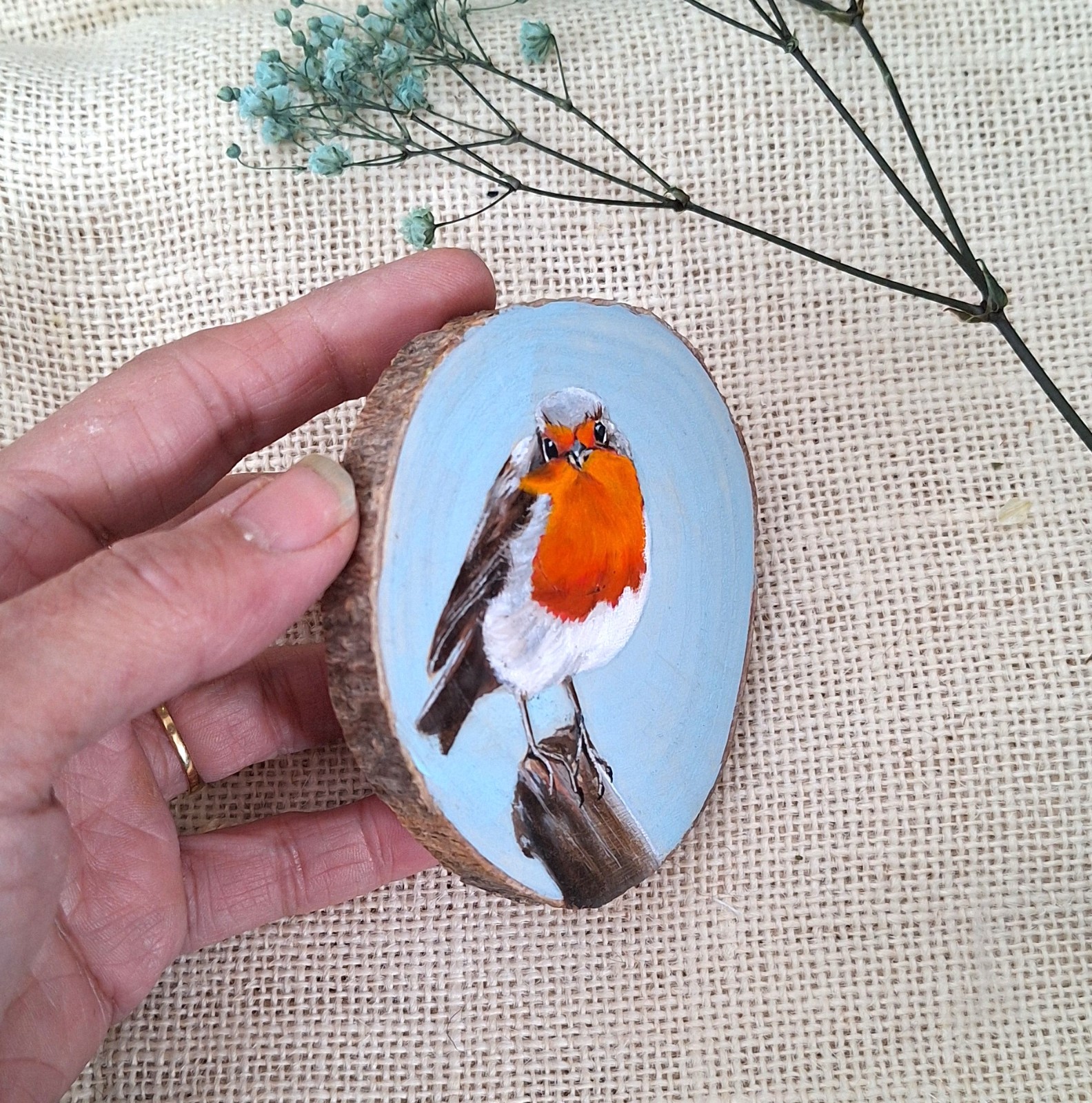 Roodborstje op houtschijf - 112468 Roodborstje op houtschijf