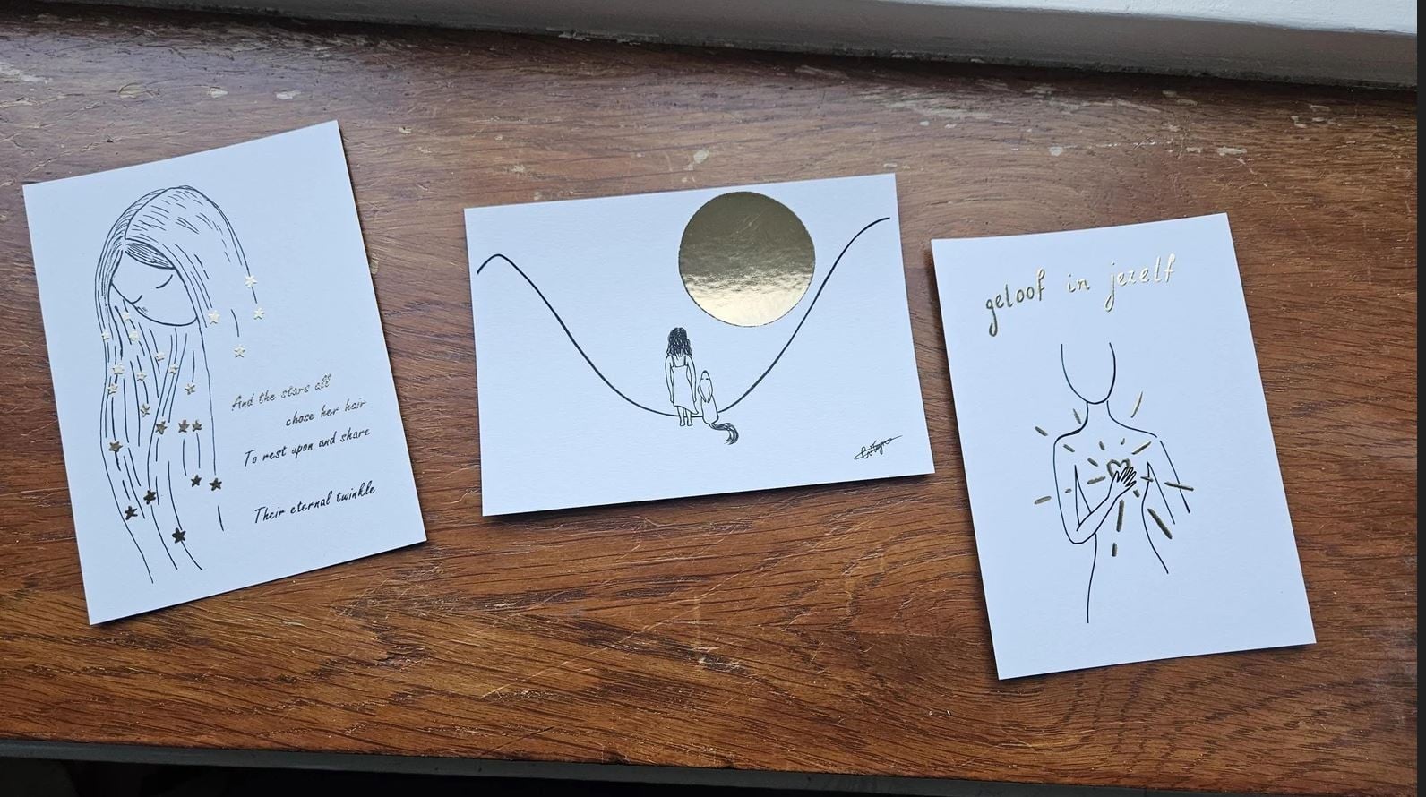 Set van 9 postcards | Girlpower en zelfliefde | met gouden folie